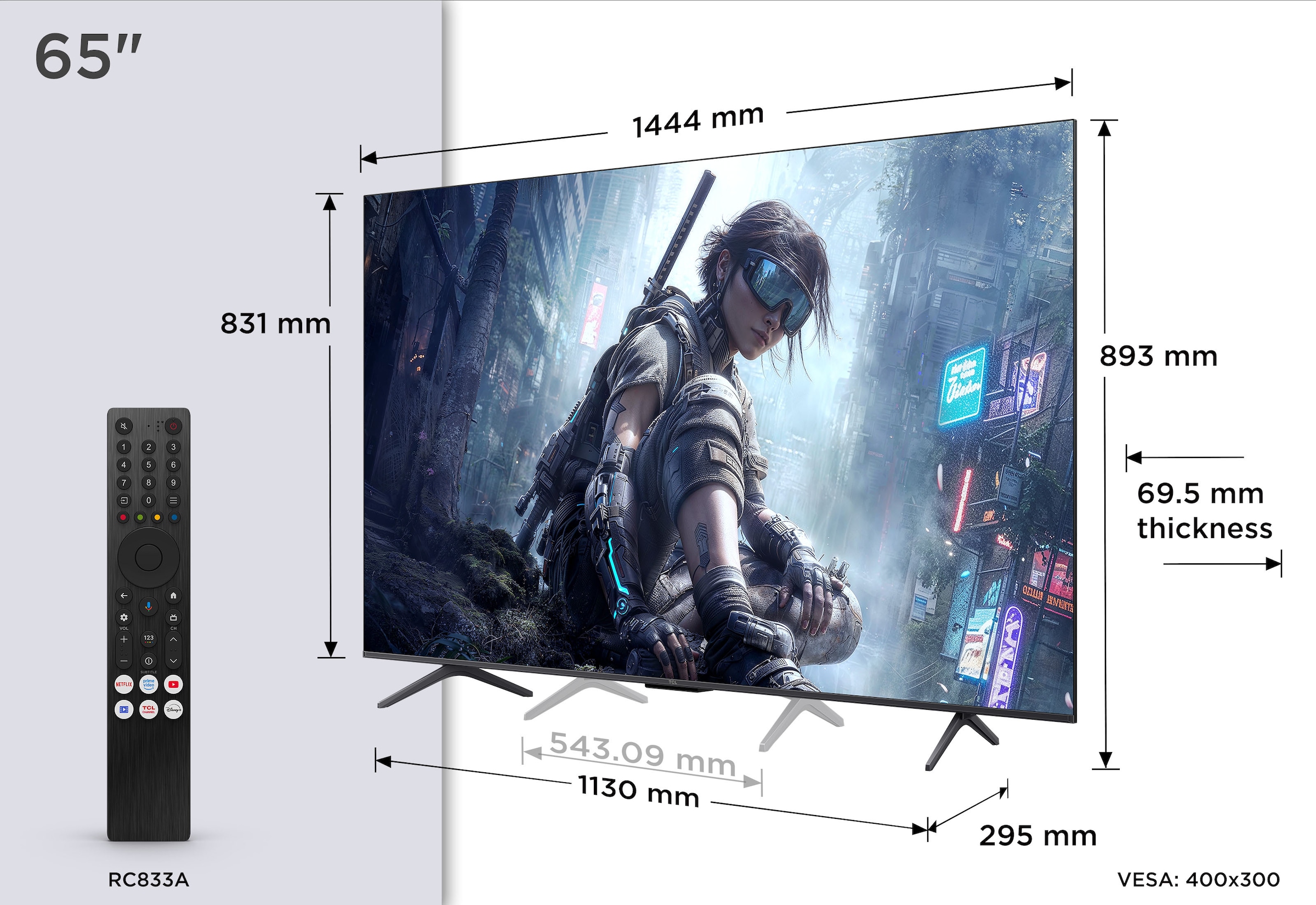 TCL Mini-LED-Fernseher »65T8DXB« 164 cm/65 ″ Smart-TV QD-Mini LED, AiPQ Pro Prozessor, 144Hz, Dolby Atmos, Apple AirPlay 2
