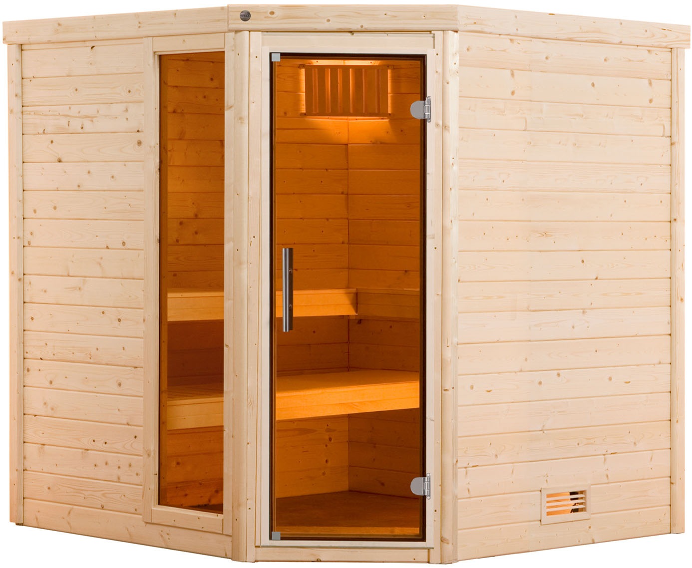 weka Sauna "Massivholzsauna TURKU 2" Blockbohlen, Fensterelement, moderne Ganzglastür