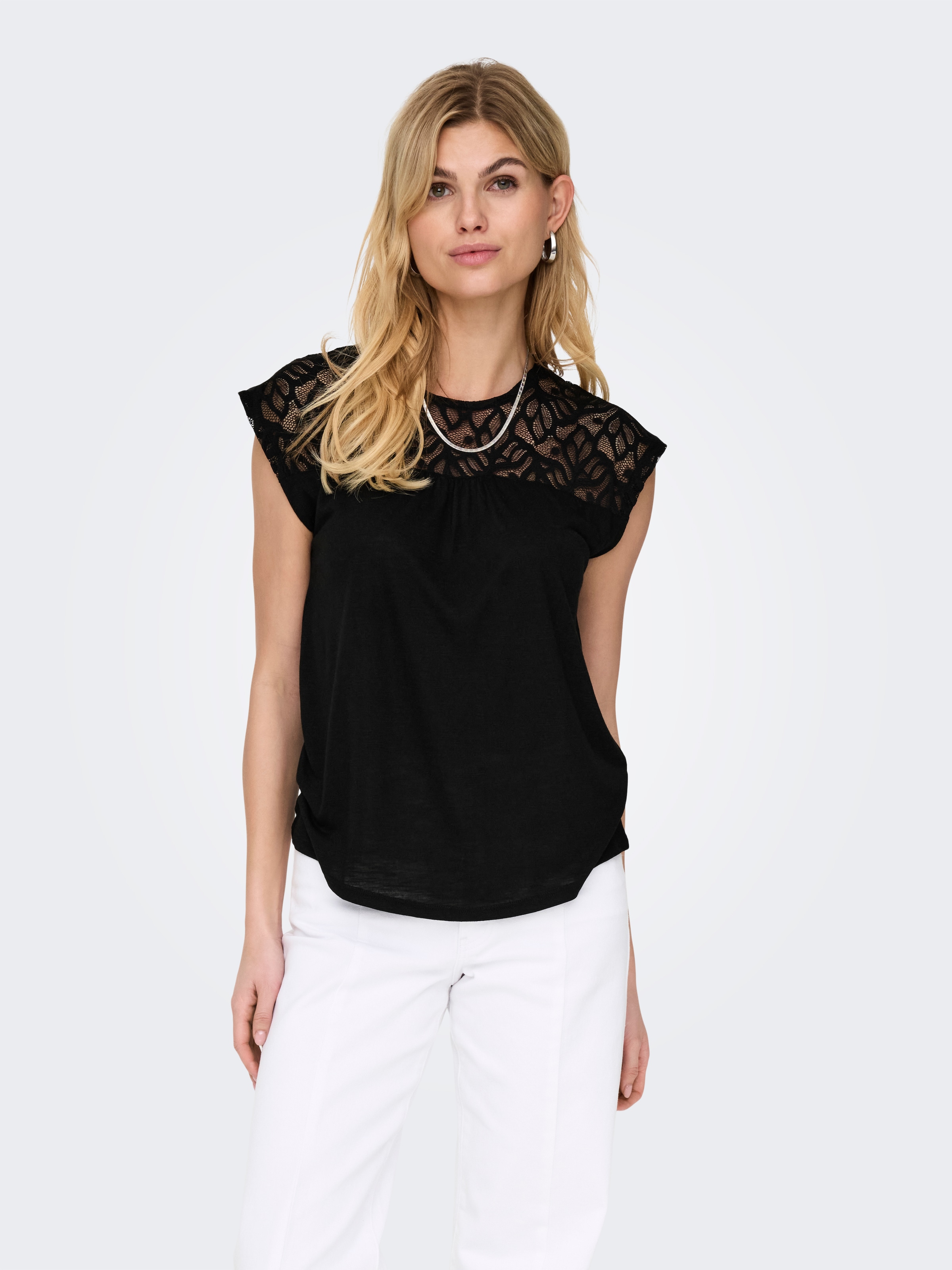 ONLY Spitzenshirt »ONLSINDY LIFE S/S O-NECK MIX TOP JRS«
