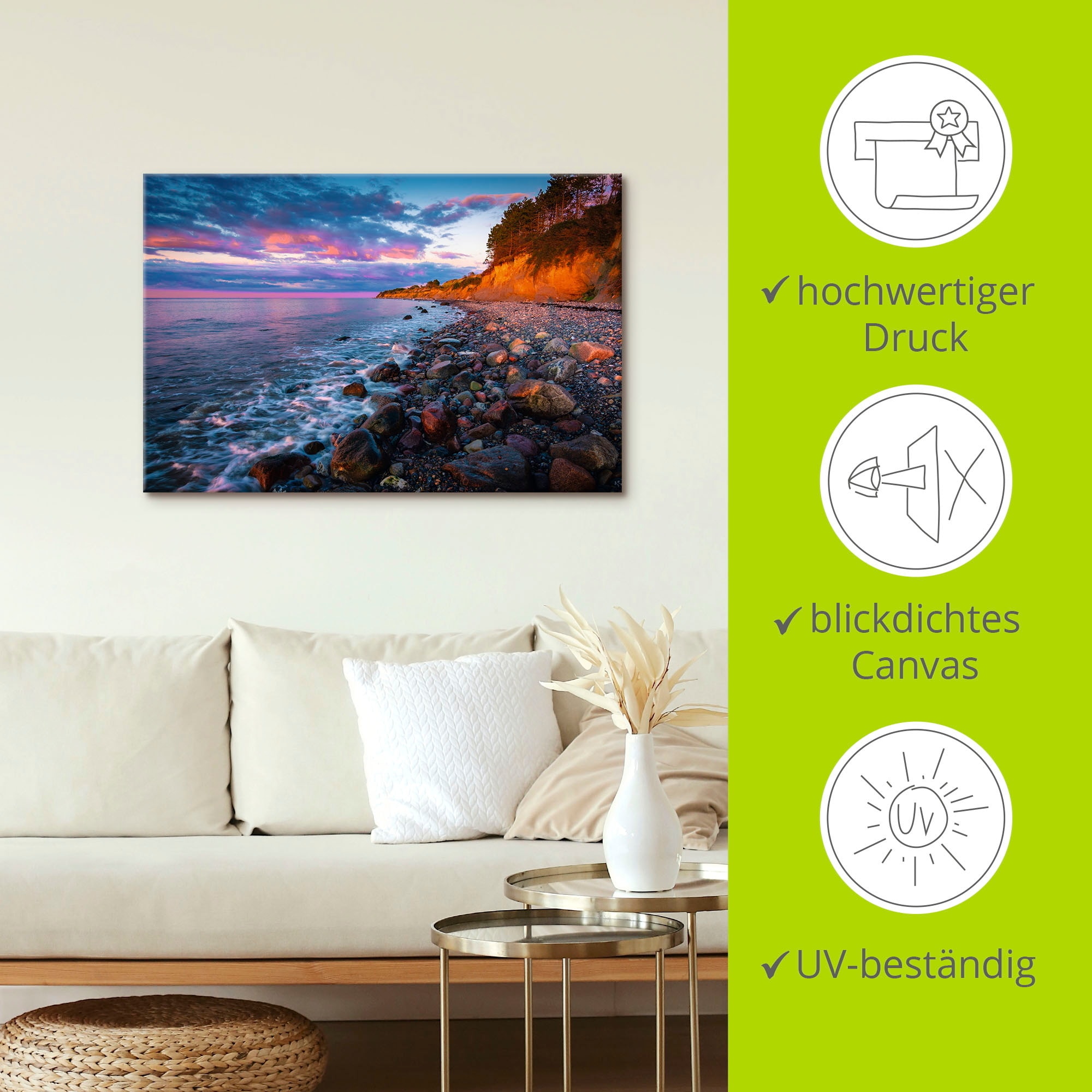 Artland Leinwandbild »Sonnenuntergang am Steilufer« Küstenbilder 1 Stk. tlg. auf Holzrahmen gespannt