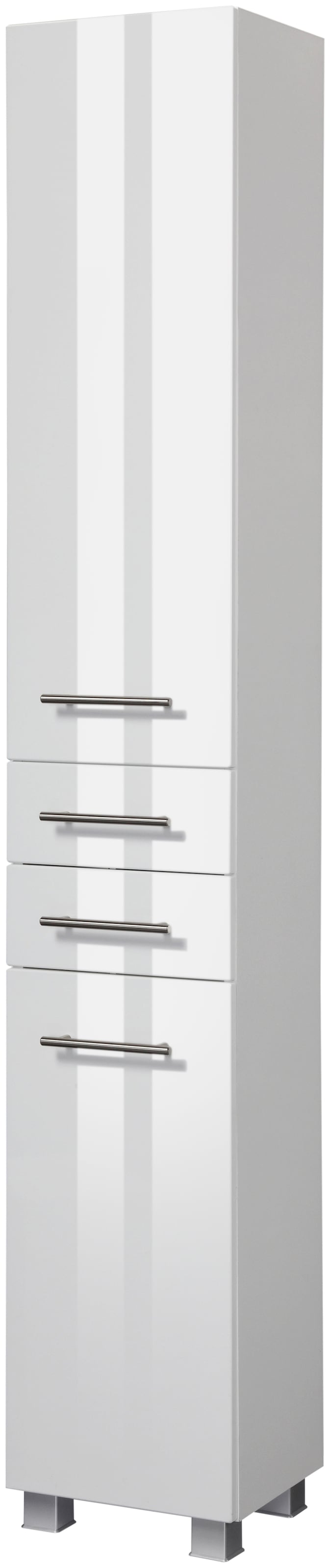 welltime Badmöbel-Set »"Trento", Badezimmer-Set, Hängeschrank, Unterschrank, Hochschrank«, (5 St.), Waschbeckenunterschrank, Spiegelschrank inkl. Aufbauleuchte