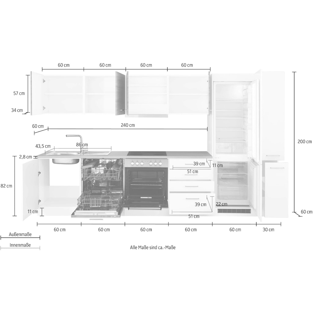 HELD MÖBEL Küchenzeile »Visby«, mit E-Geräten, Breite 330 cm