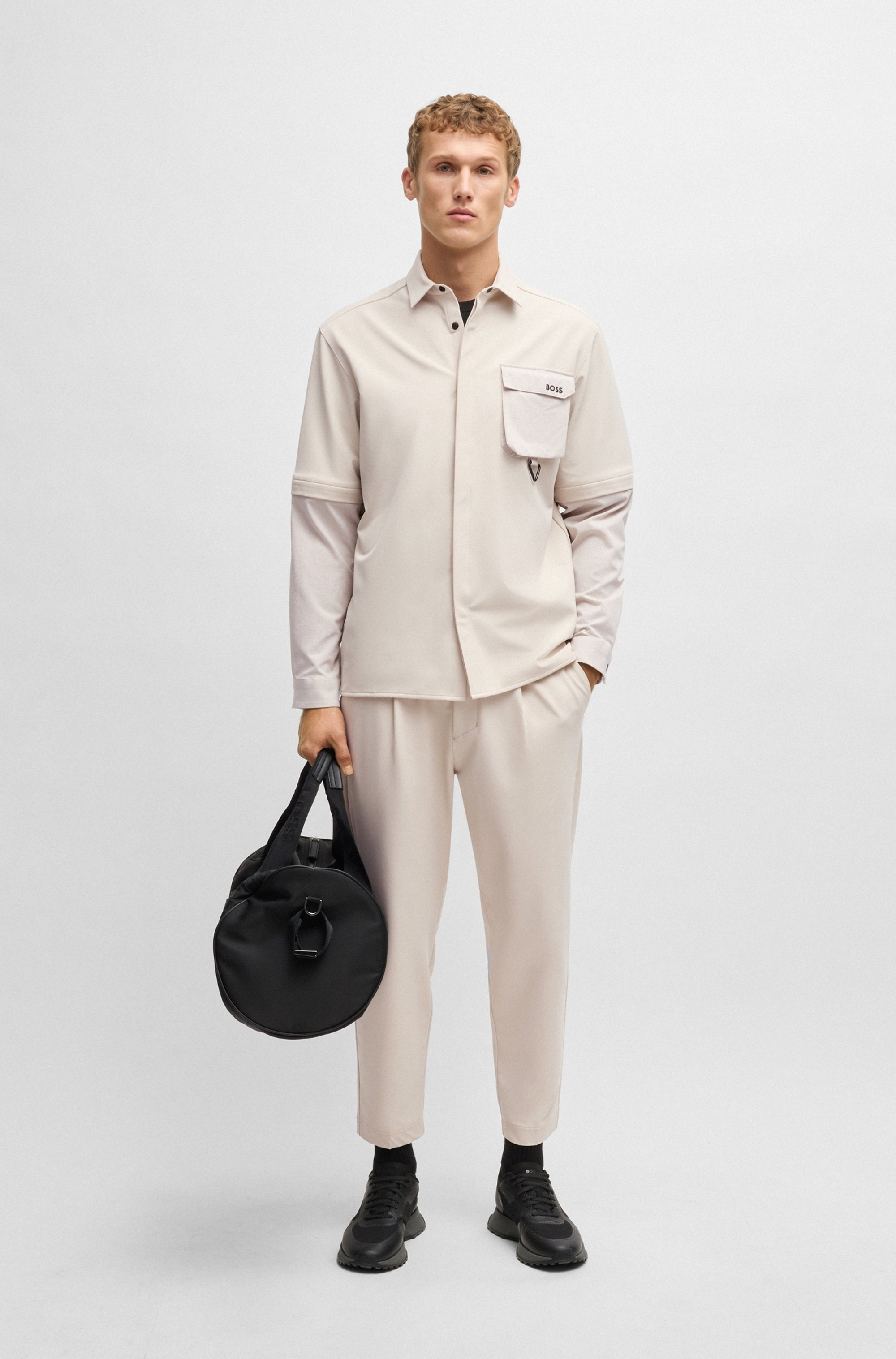 BOSS GREEN Webhose »T_Convert-Pleat«, mit Zugbund und Markenlabel