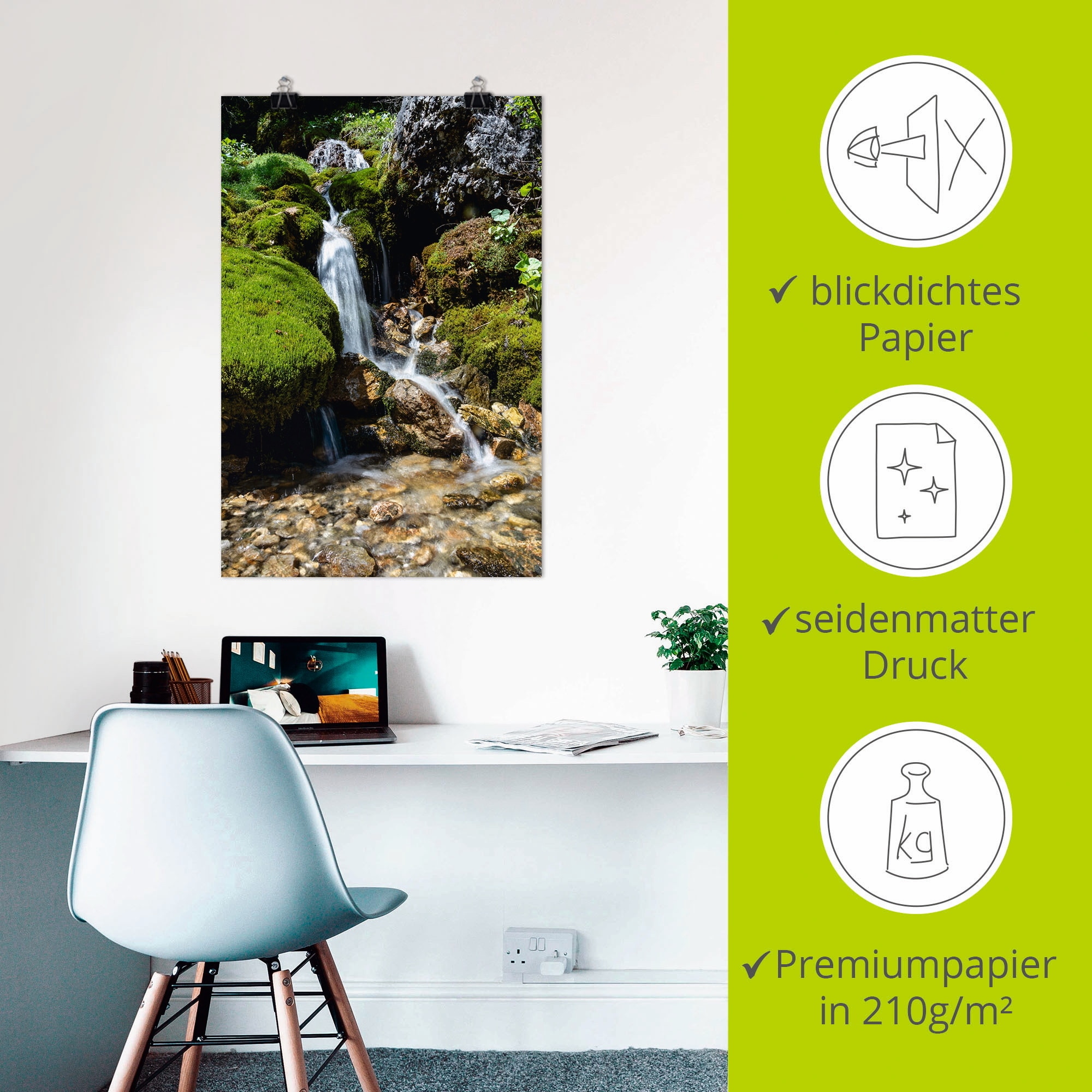Artland Wandbild »Kleiner Wasserfall in den Bergen«, Gewässer, (1 St.), als Leinwandbild, Poster, Wandaufkleber in verschied. Größen