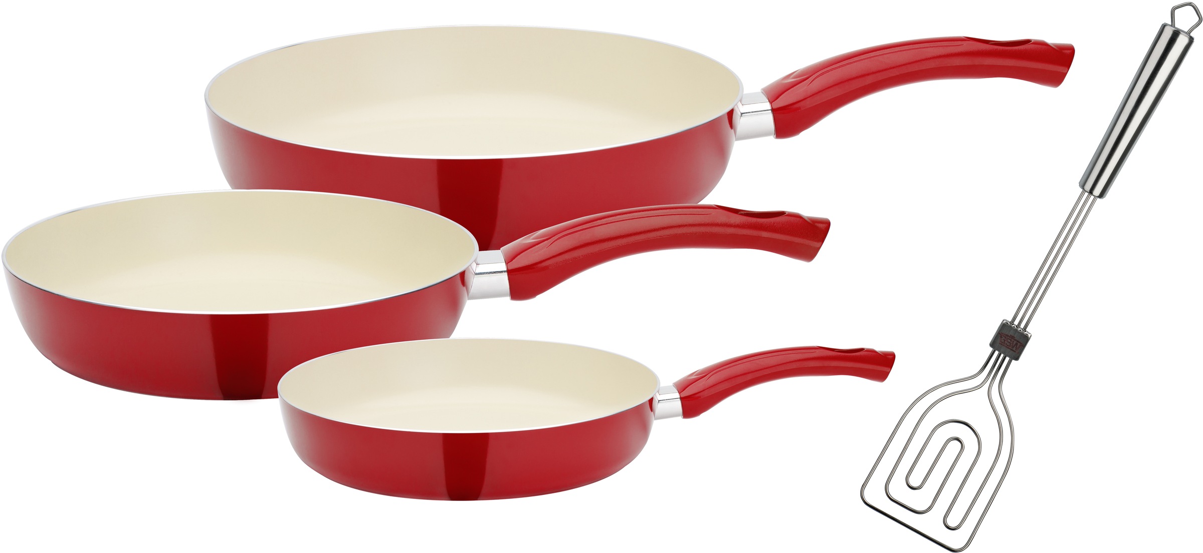 GSW Pfannen-Set "CERAMICA beige" Aluminium Set, 1x Bratpfanne Ø 20 cm, 1x Bratpfanne Ø 24 cm, 1x Bratpfanne Ø 28 cm, 4 Stk. tlg. Induktion