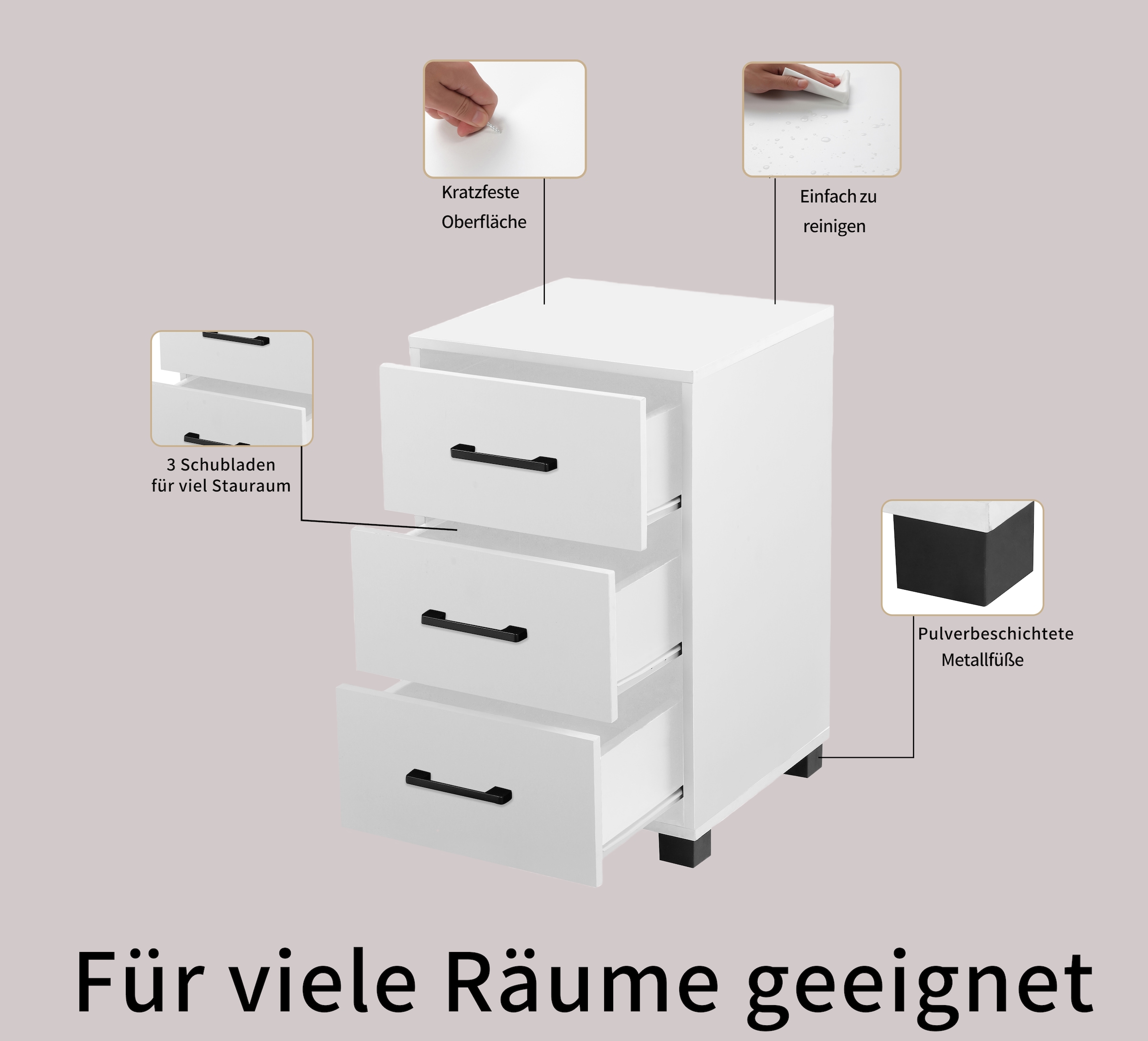 Places of Style Container »Moid, Bürocontainer, Schreibtischcontainer,«, 3 Schubladen, Metallgriffe, 40x64 cm