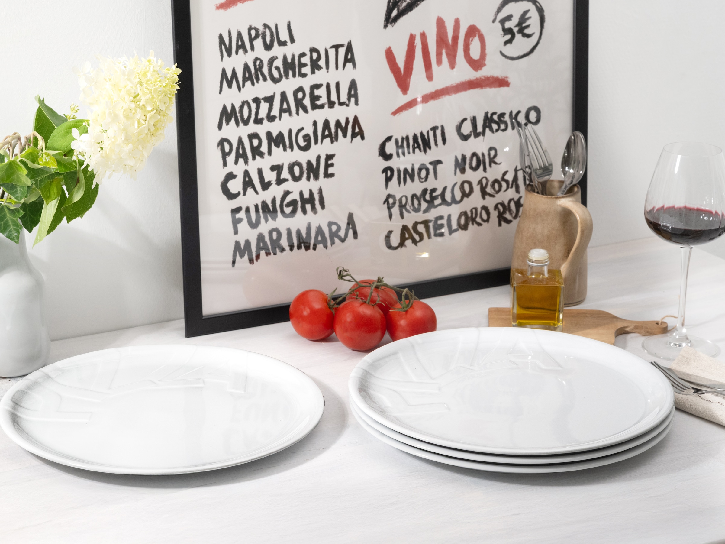 CreaTable Pizzateller »Essteller« Teller Set für 4 Personen, weiß, Porzellan