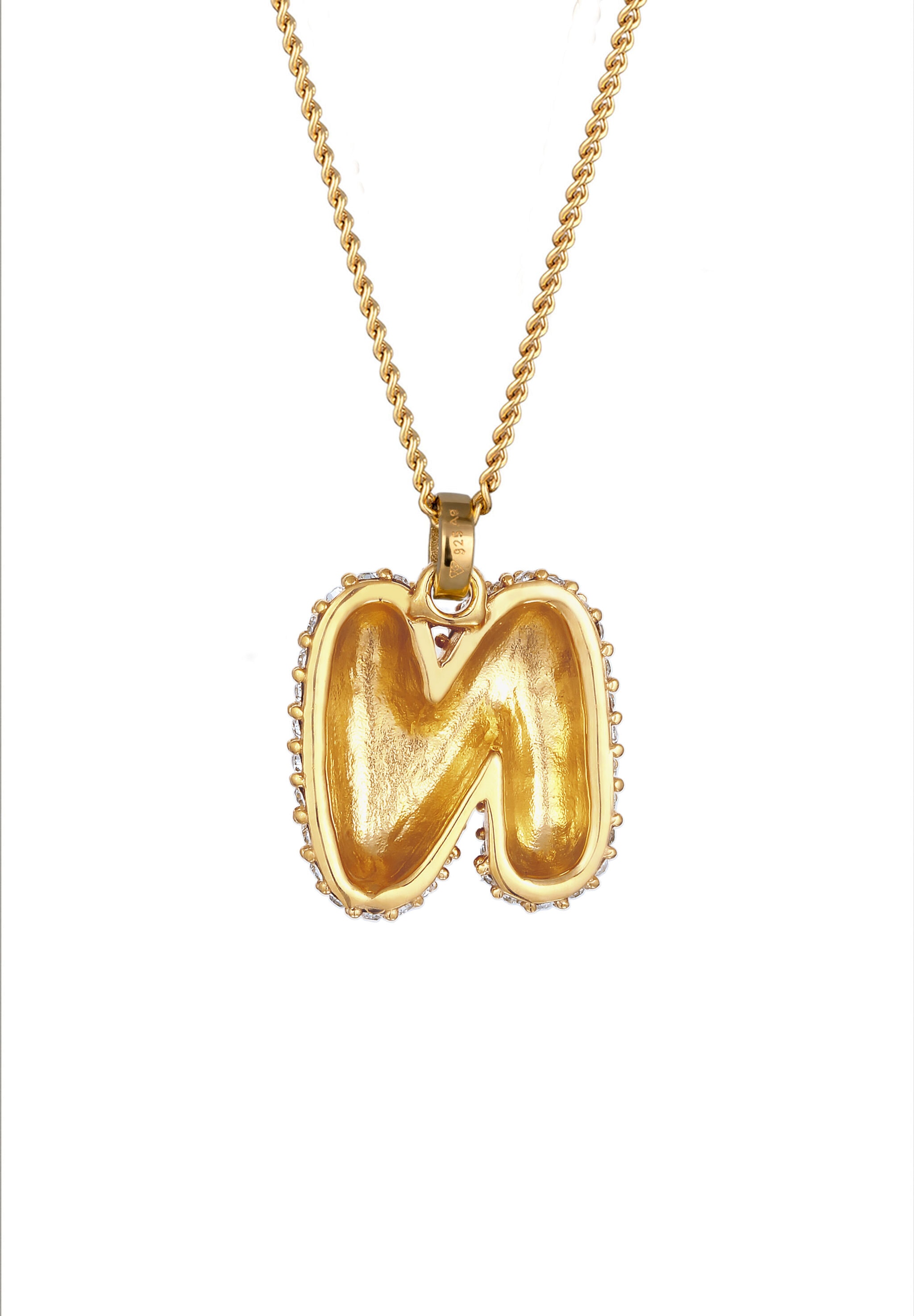 Elli Kette mit Anhänger »Halskette Buchstabe N Kristalle Weiß 925 Sterling Silber vergoldet«