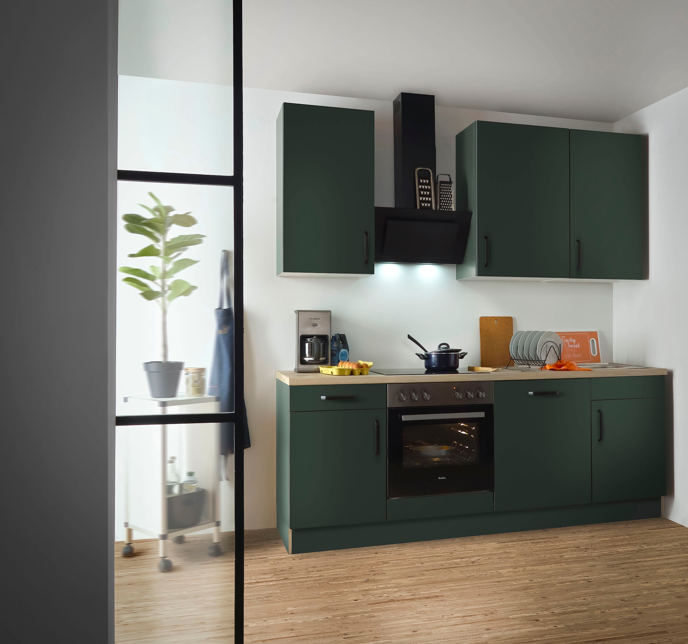 wiho Küchen Küchenzeile »"Simi", wahlweise mit E-Geräten, mit verstellbaren Füßen«, Soft-Close-Funktion in Schubkästen und Auszügen, Breite 220 cm