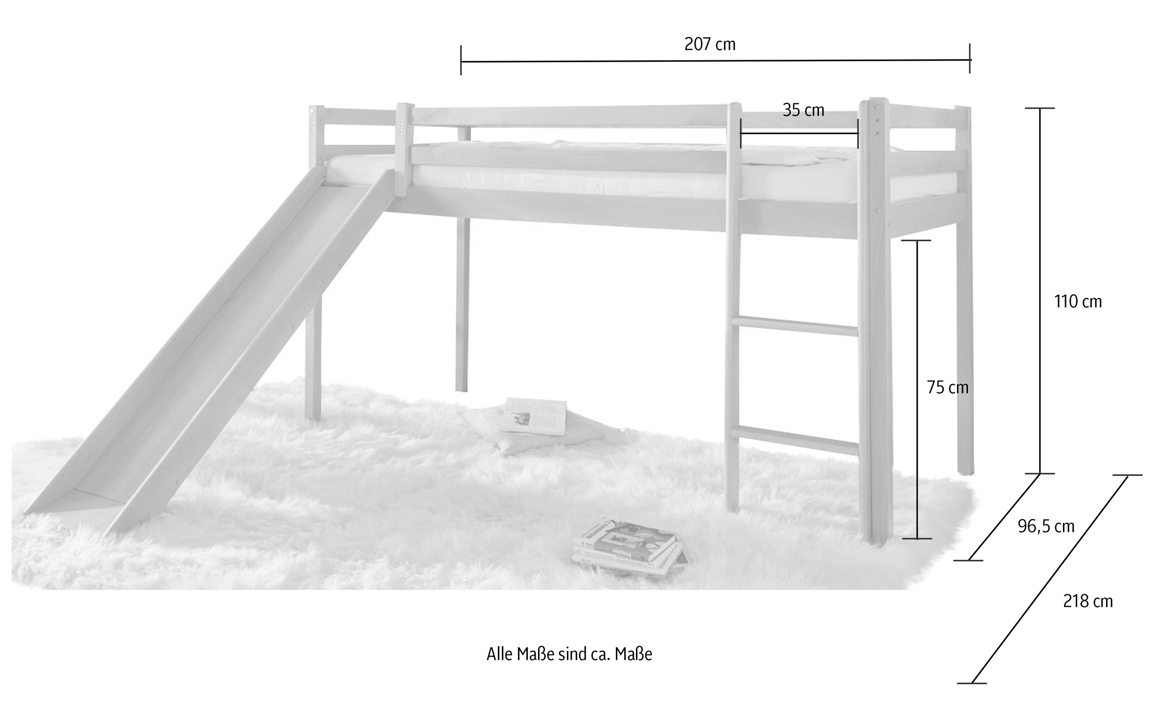 Relita Hochbett »Toby«, wahlweise mit Rolllattenrost, in Buche weiß oder natur lackiert