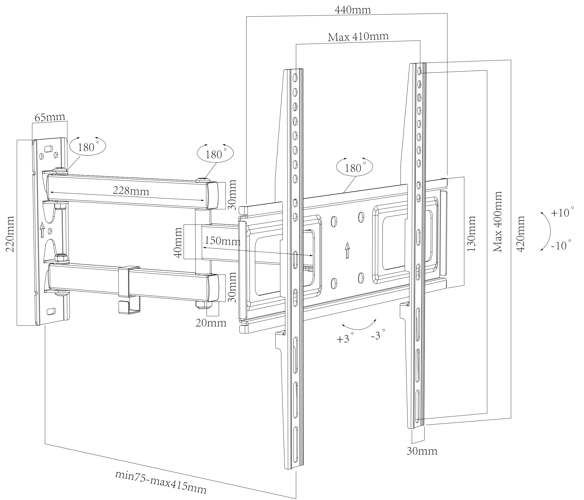 VCM TV-Wandhalterung »TV Wandhalterung Halter ausziehbar neigbar B-SN400«