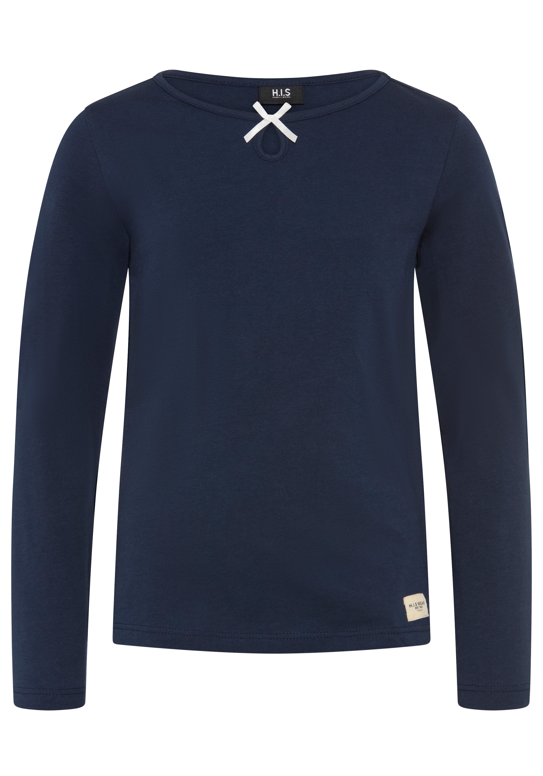 H.I.S Langarmshirt »H.I.S Shirt mit kleiner Deko-Schleife« Langarmshirt hüftlange Basic-Passform, Langarm, modischer Stil