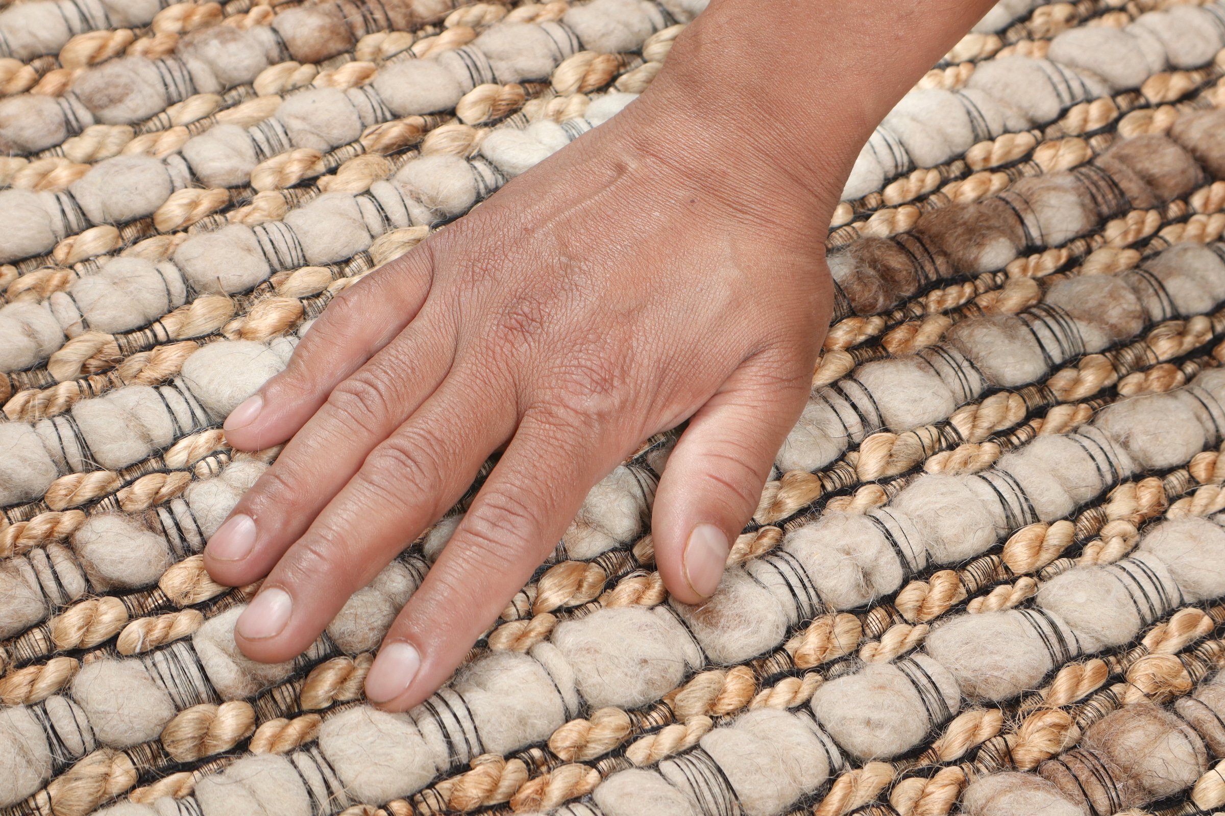 OTTO home Wollteppich »Leevy, Wolle und Jute, handgewebt, Handweb Teppiche« rechteckig 25 mm Höhe schöne Streifenoptik, Wohnzimmer, Schlafzimmer, Esszimmer