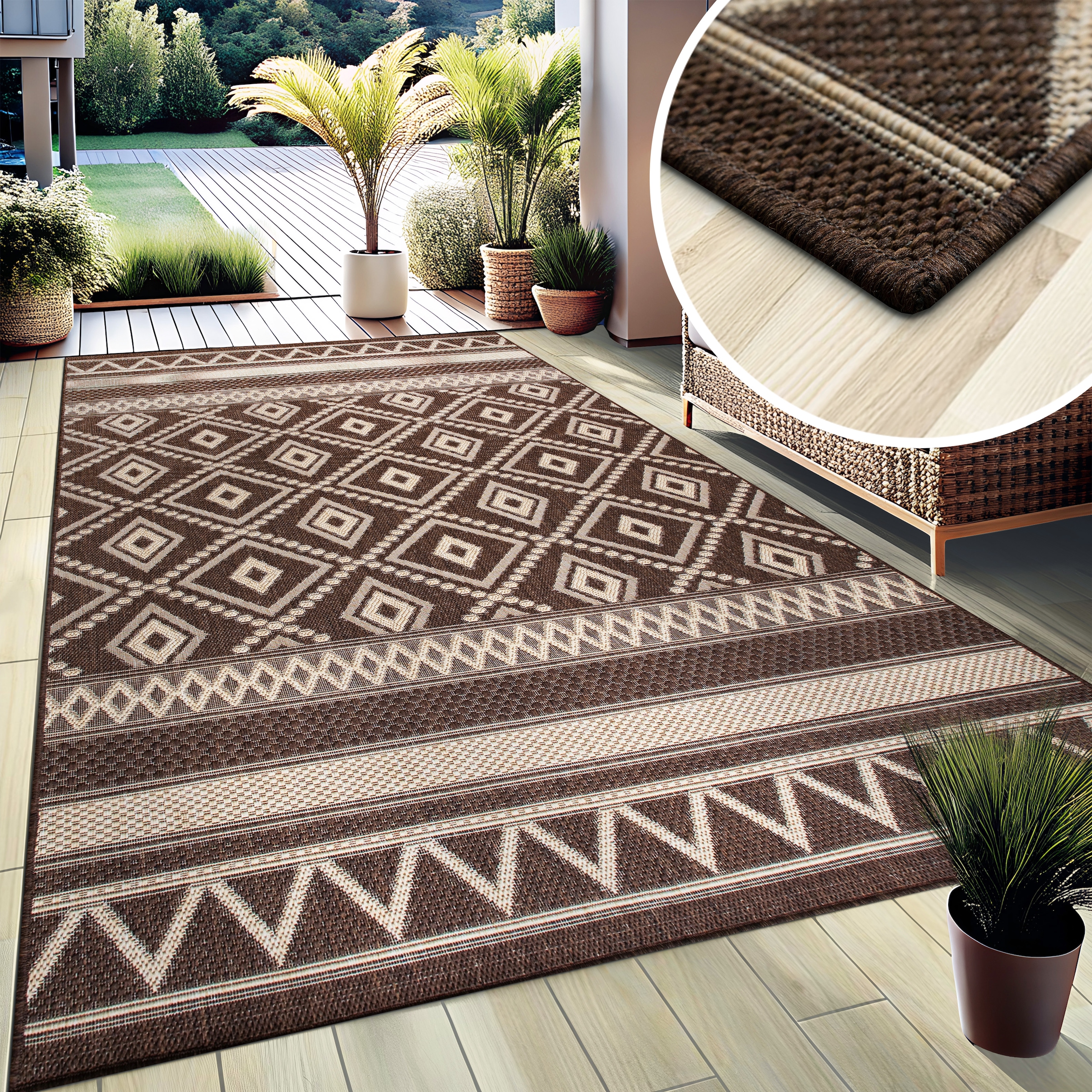 my home Teppich »Toronto auch als Läufer erhältlich«, rechteckig, 3 mm Höhe, In- und Outdoor geeignet, Sisal-Optik, Wetterfest & UV-beständig, Boho