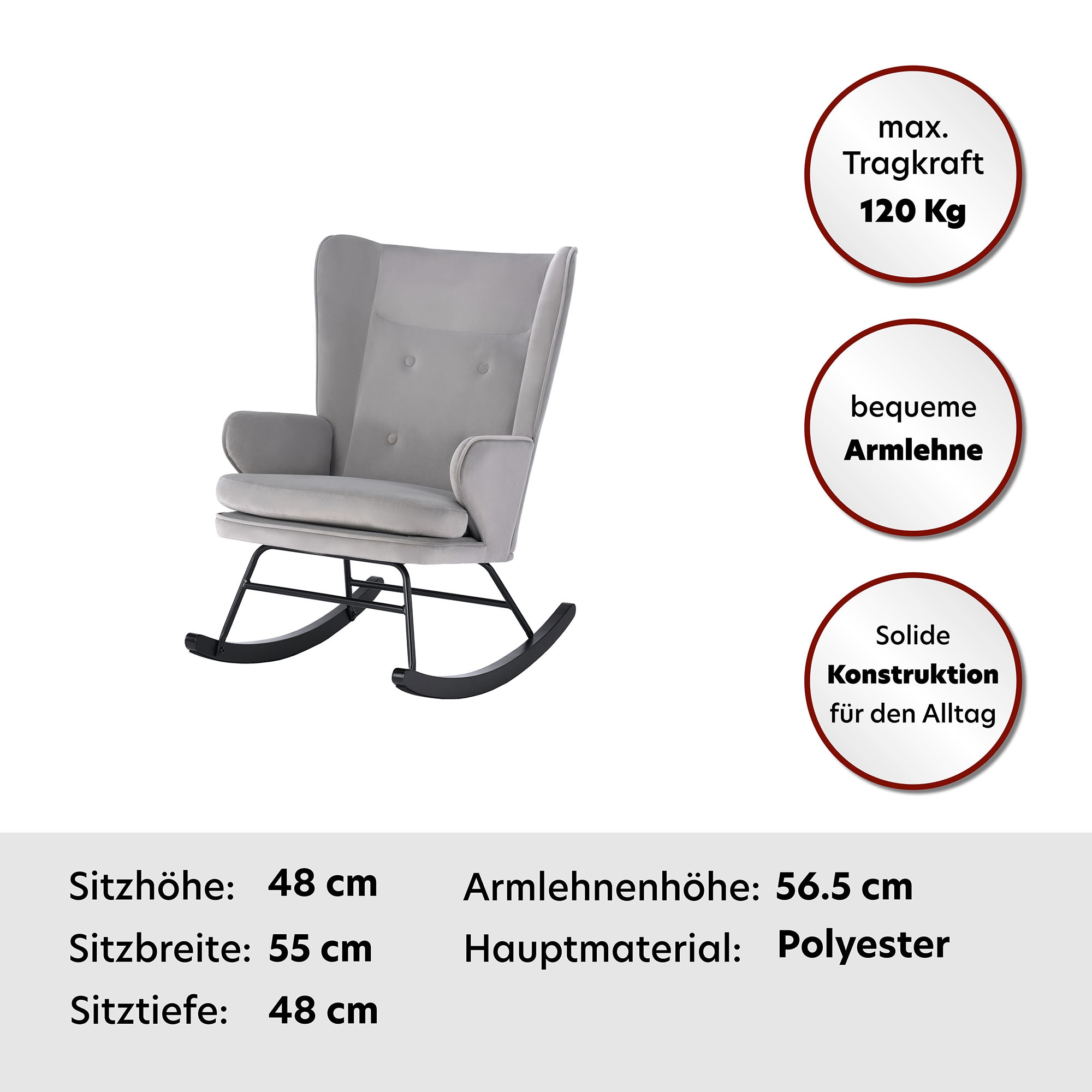 Kayoom Schaukelstuhl »Melorie 125, Metallgestell mit Kufen aus Holz«, 1 St., Schaukelstuhl, Zierknöpfe, Metallgestell mit Kufen aus Holz