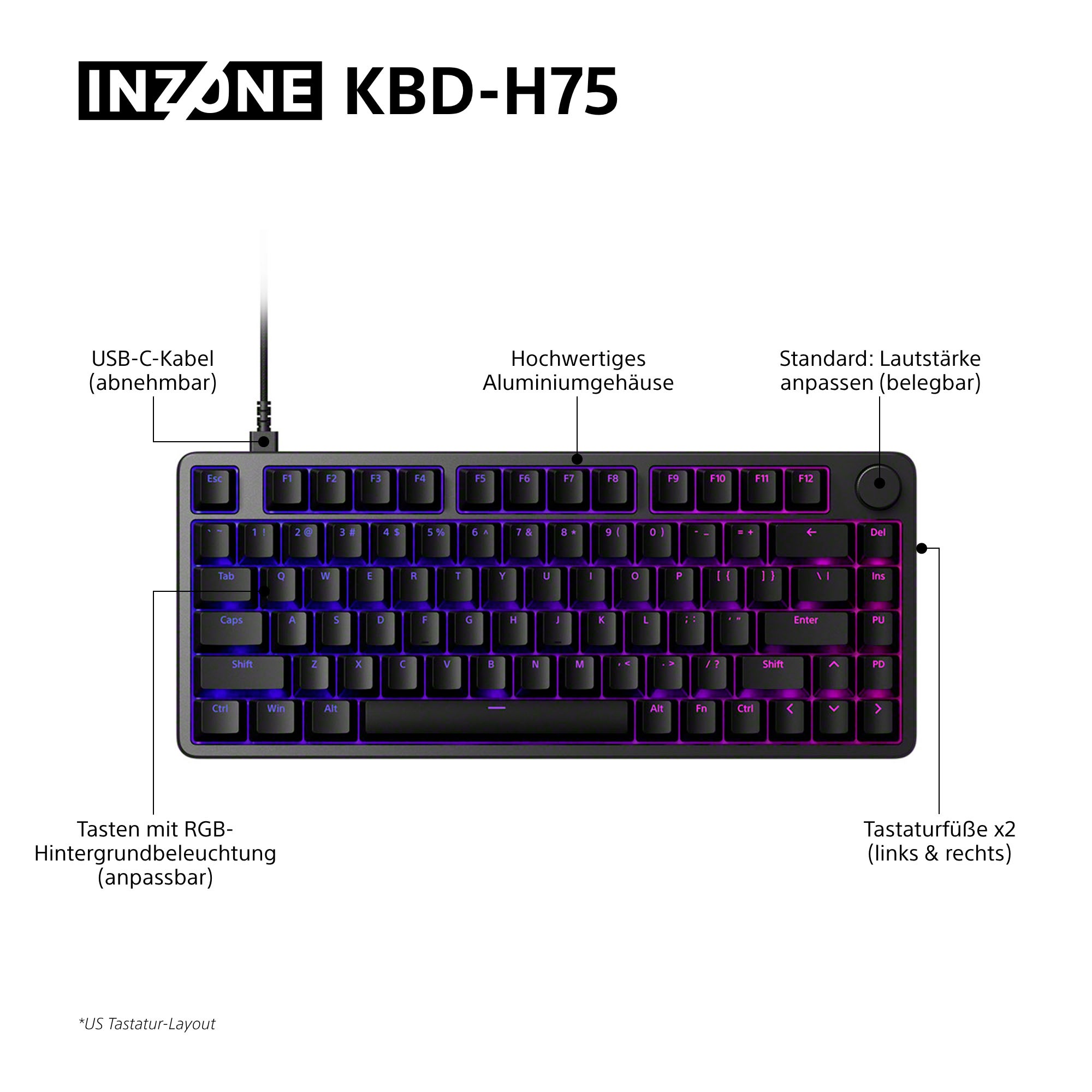 Sony Gaming-Tastatur »INZONE KBD-H75« (Fn-Tasten | USB-Anschluss | Windows-Sperrtaste)
