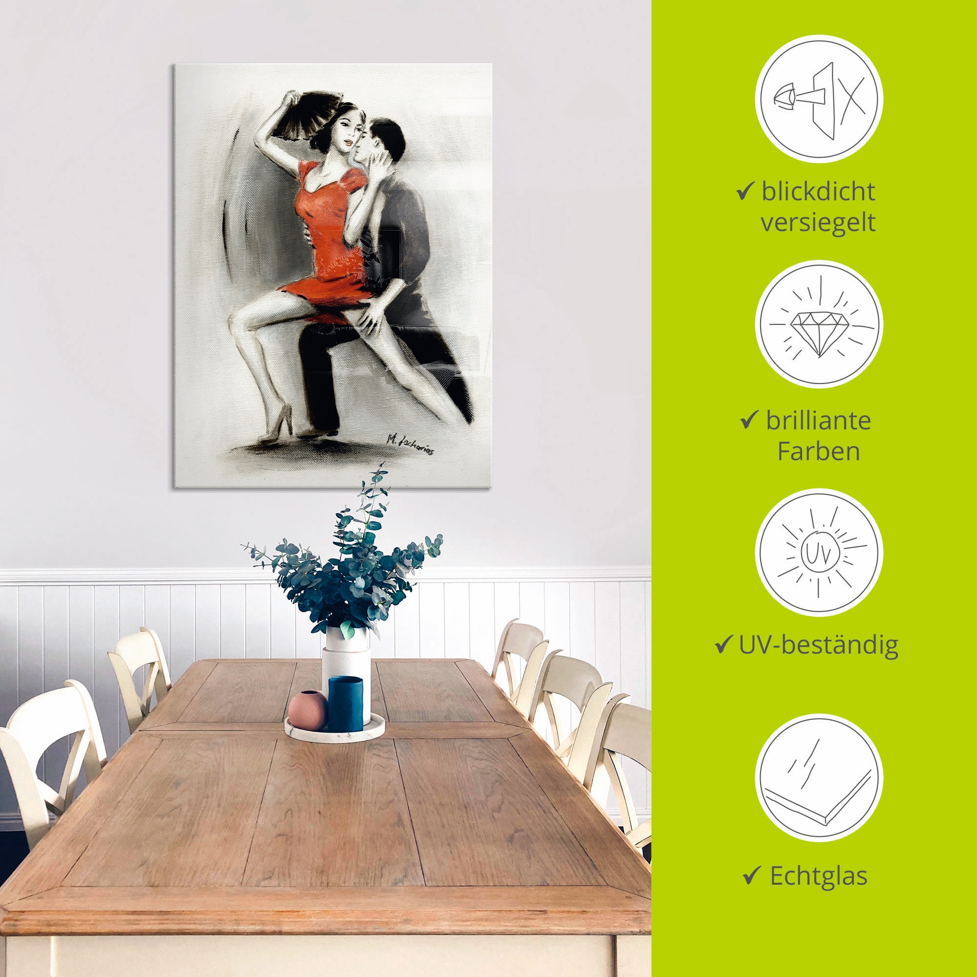 Artland Glasbild »Leidenschaftliches Tanzpaar« Menschen 1 Stk. tlg. in verschiedenen Größen