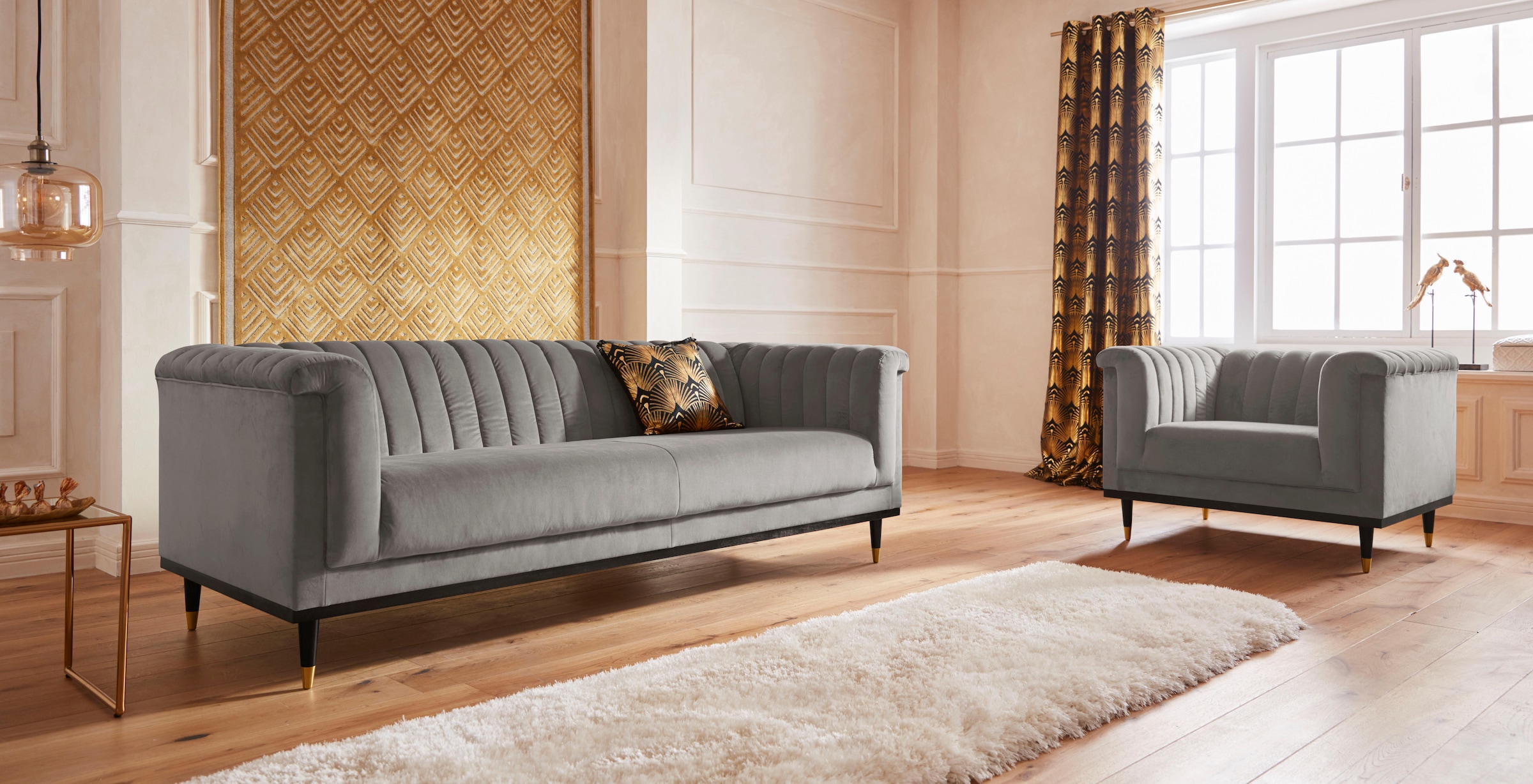 Home affaire Sessel »Chamby« mit Holzrahmen unten und Steppung im Lehnenbereich