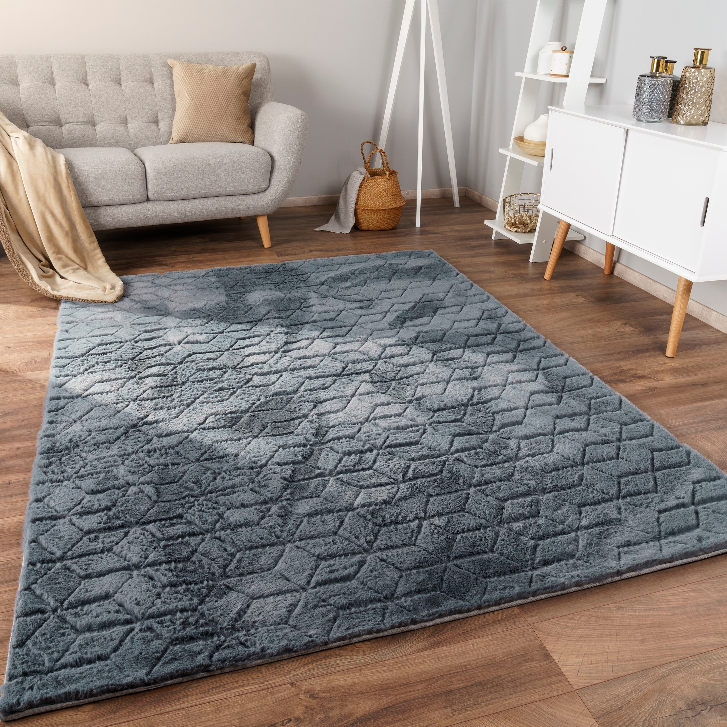 Paco Home Hochflor-Teppich »Arnheim 745«, rechteckig, Uni Farben, modernes geometrisches Design, besonders weich