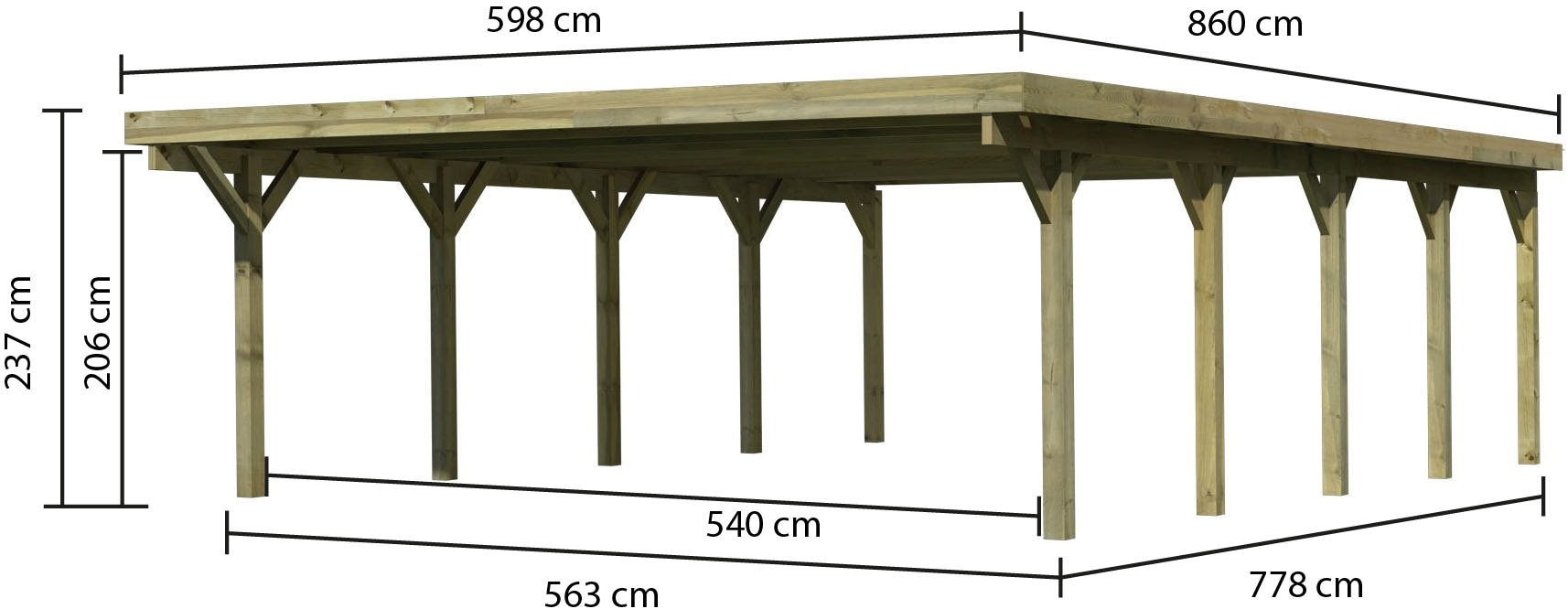 Karibu Doppelcarport »»Classic 3 SET« Stahl-Dach Variante A, kesseldruckimprägniert« Massivholz 540 cm KDI aus Masivholz