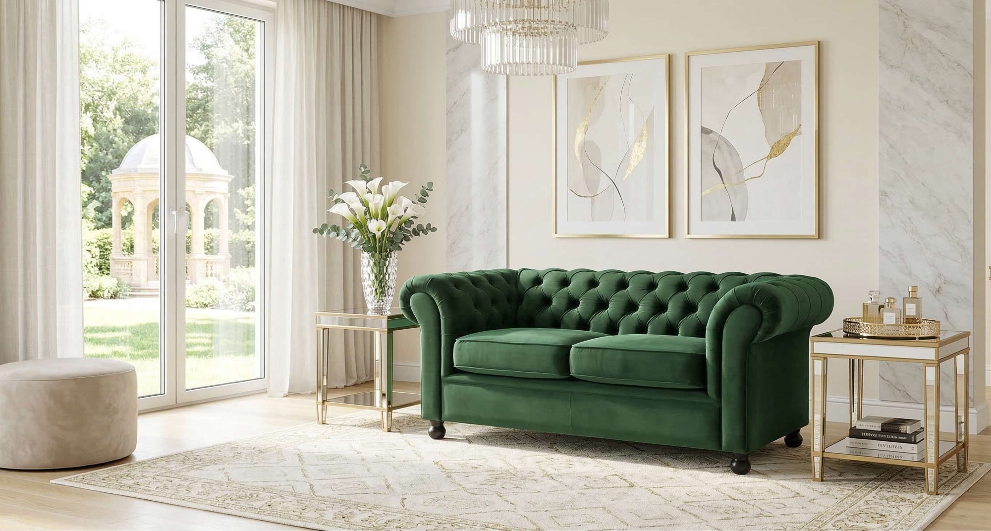 Home affaire 3-Sitzer »BRONNOY Chesterfield Sofa mit aufwendiger Knopfheftung, Breite 193 cm« Sofa mit geschwungenen Armlehnen, Chesterfield-Optik, Glamour