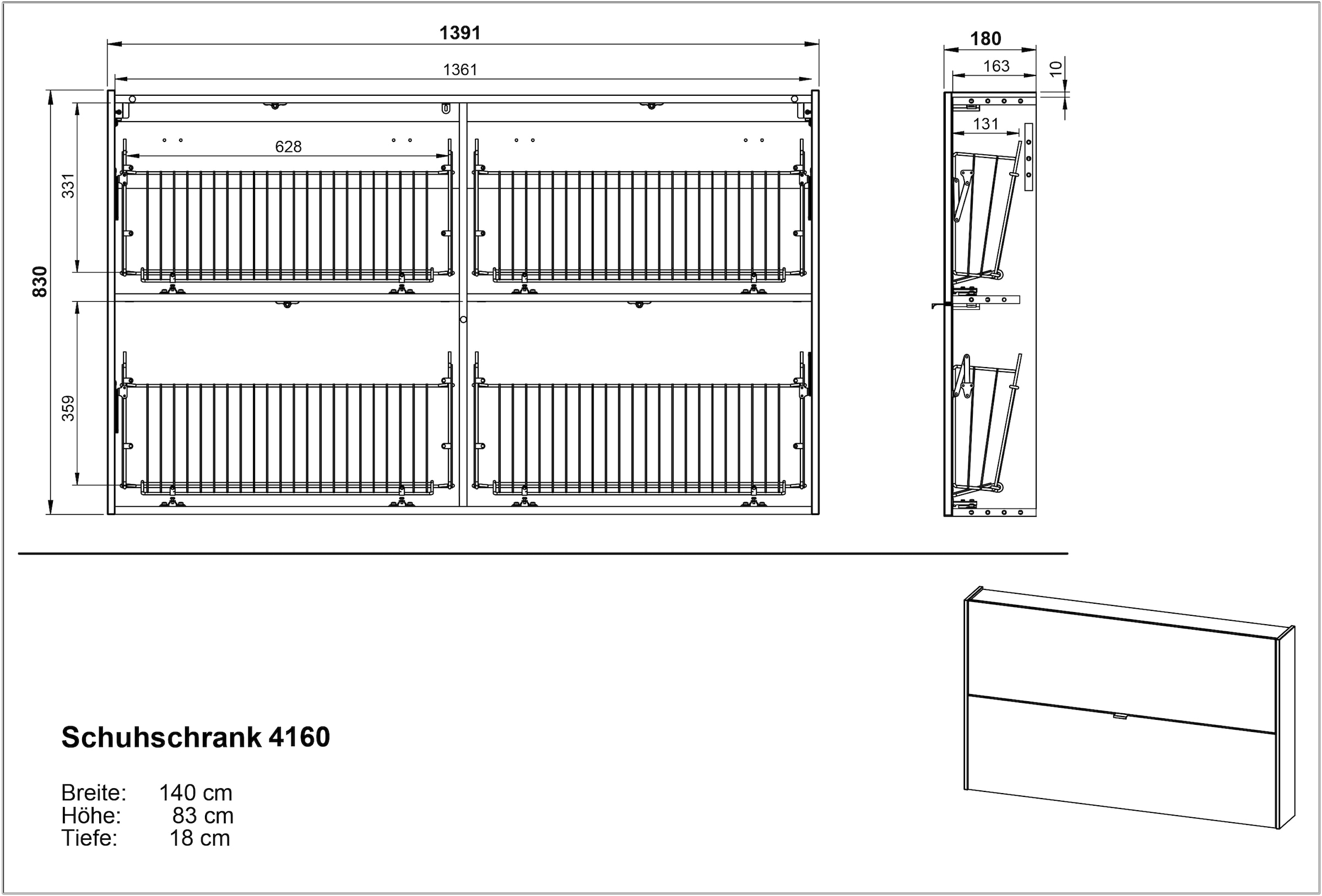 GERMANIA Schuhschrank »Ameca«, ideal für schmale Flure, Schuhkipper in Breite 140 cm