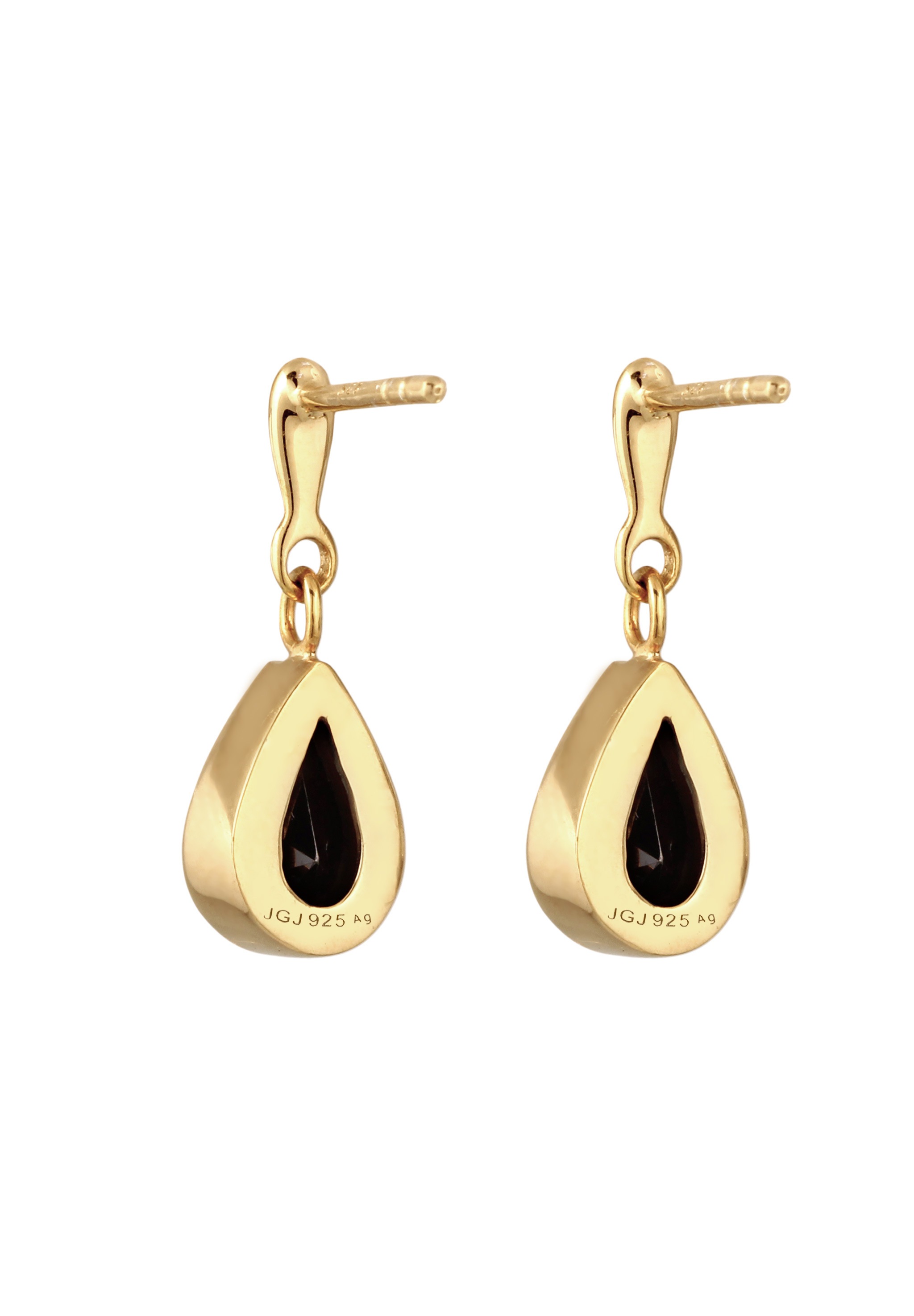 Elli Premium Paar Creolen »Ohrringe Creolen Tropfen Zirkonia Schwarz 925 Sterling Silver Gold-plated«