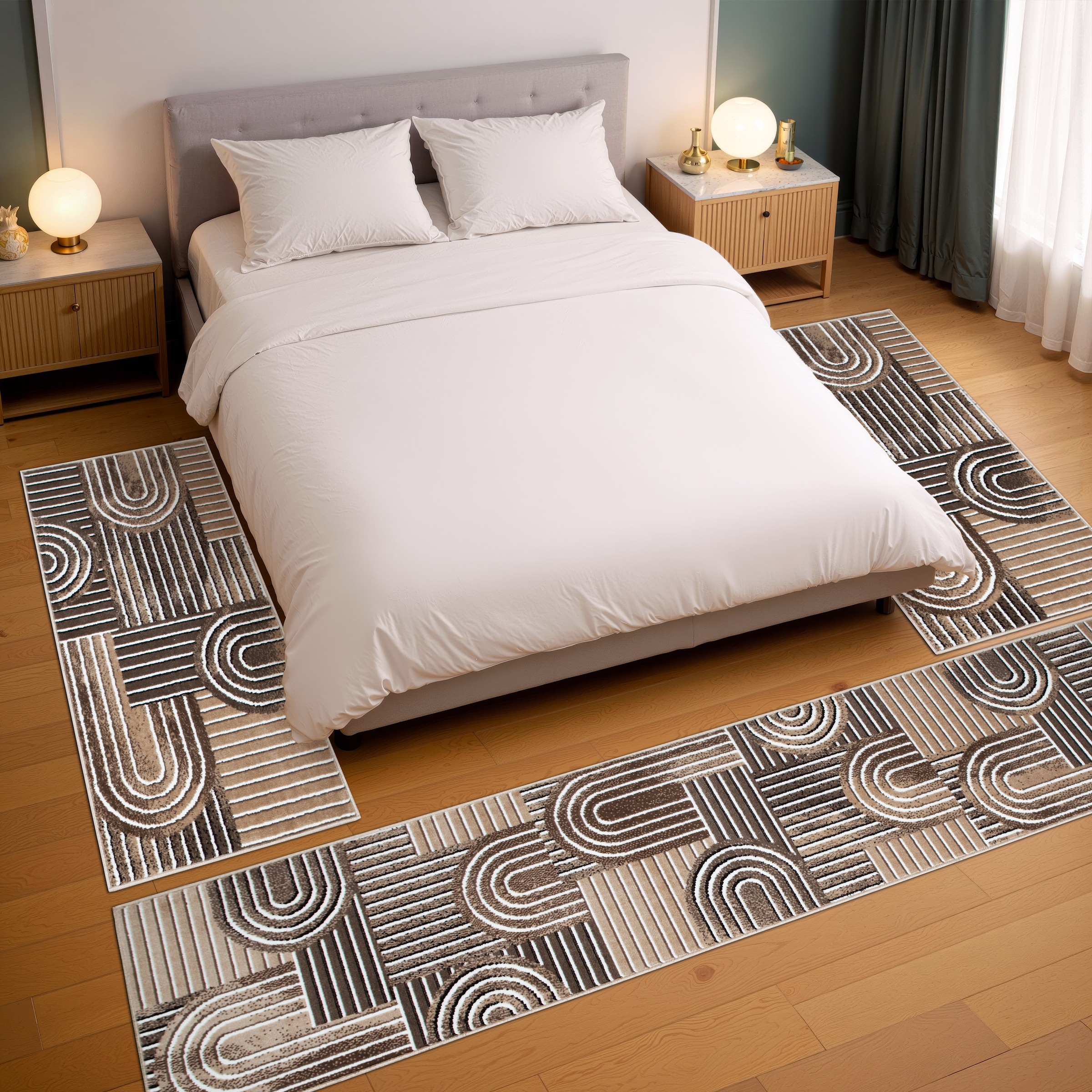OTTO home Bettumrandung »Lyssandra« Höhe 8 mm 3 tlg. tlg. 3D-Effekt, softer Kurzflor, pflegeleicht, leichter Glanz, Scandi-Look