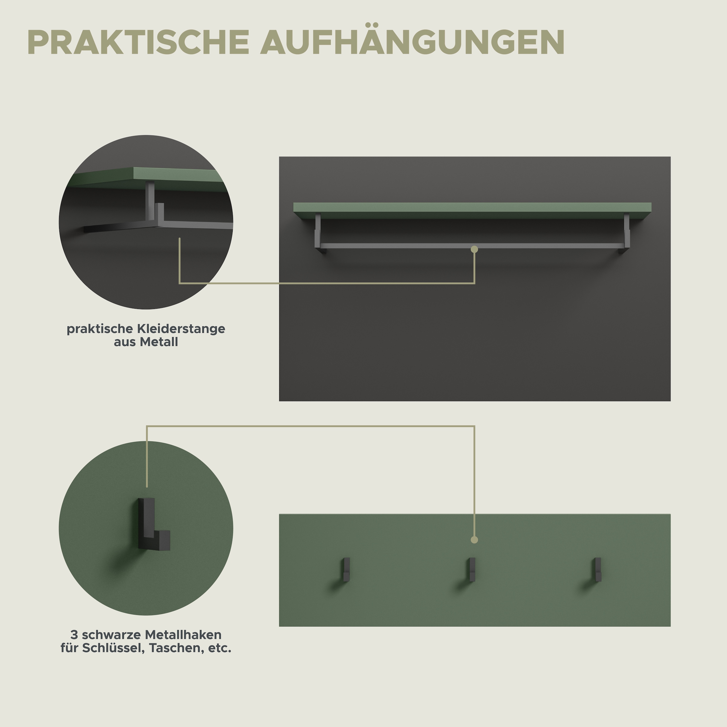 Home affaire Garderoben-Set »REHAT, TOPSELLER!, 4-teilig, Breite 160cm, individuell stellbar« bestehend aus: Garderobenschrank, Sitzbank, Paneel, Hakenleiste, 3 Stk. tlg.