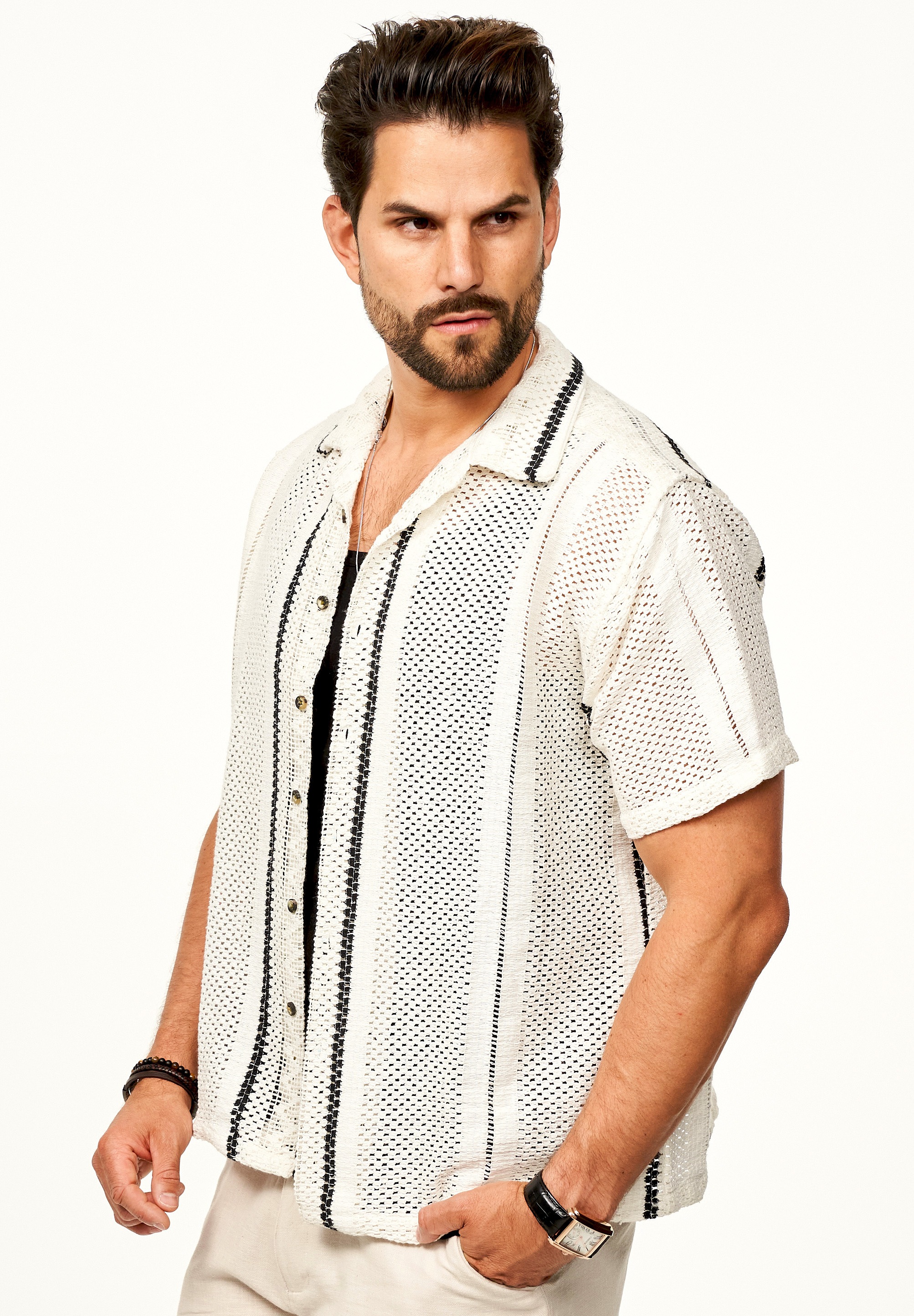 SOULSTAR Kurzarmhemd »Freizeithemd als Kurzam Strick Hemd im Retro-Look - Strick Polo-Hemd Overshirt im Regular-Fit für Herren«