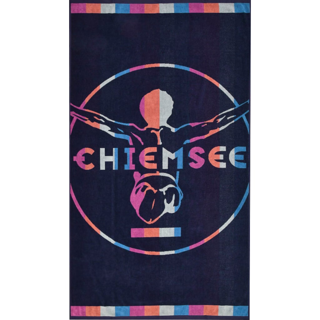 Chiemsee Strandtuch »Ibiza«, (1 St.), saates Marineblau mit einem pastelfarbigen Logodruck