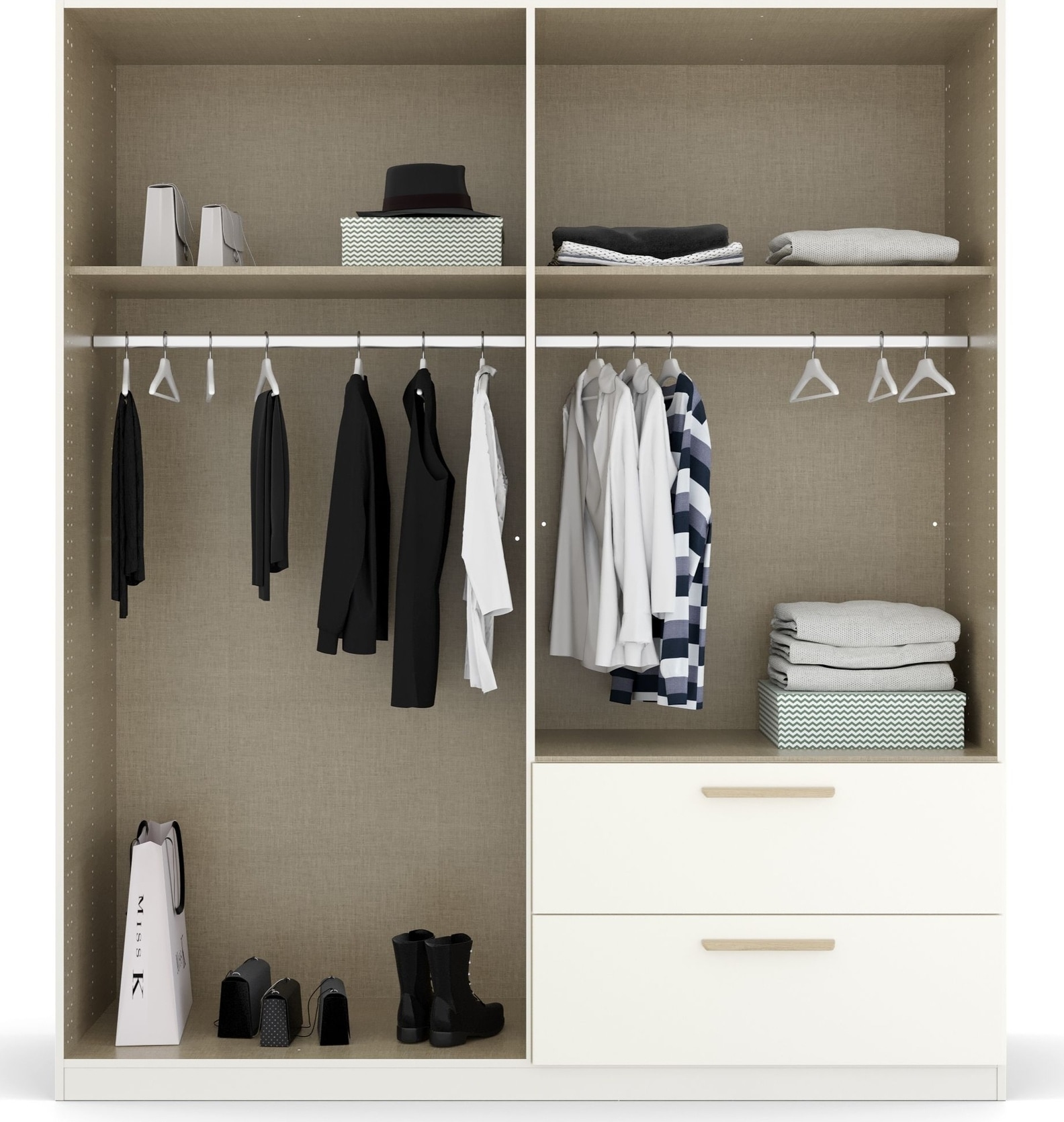 rauch Kleiderschrank »Skandi by Quadra Spin Schlafzimmerschrank«, im Landhaus-Stil mit Massivholzgriffen aus Wildeiche, mit Schubladen