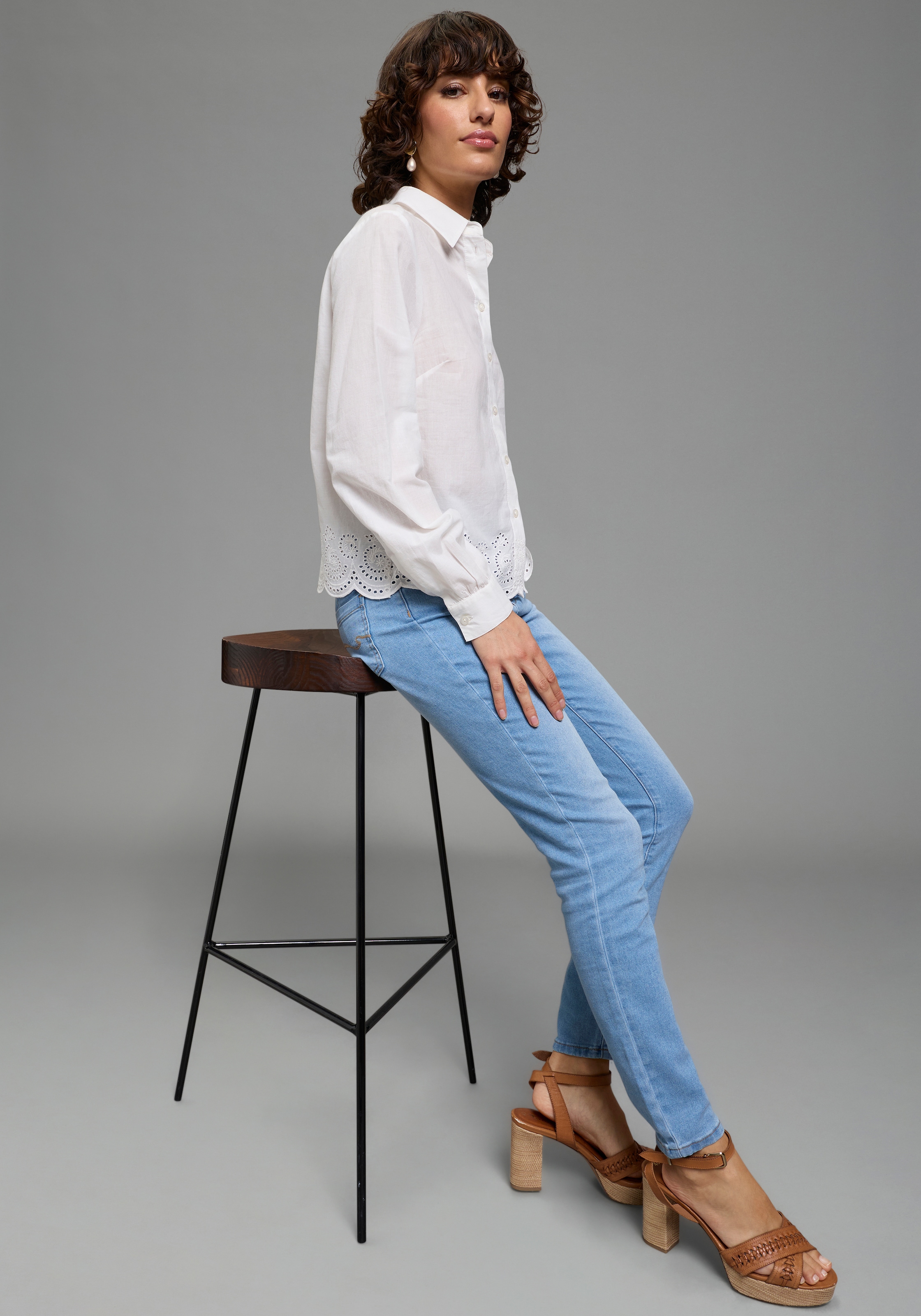 Laura Scott Hemdbluse unifarbene Bluse, mit Knöpfen, aus Baumwolle