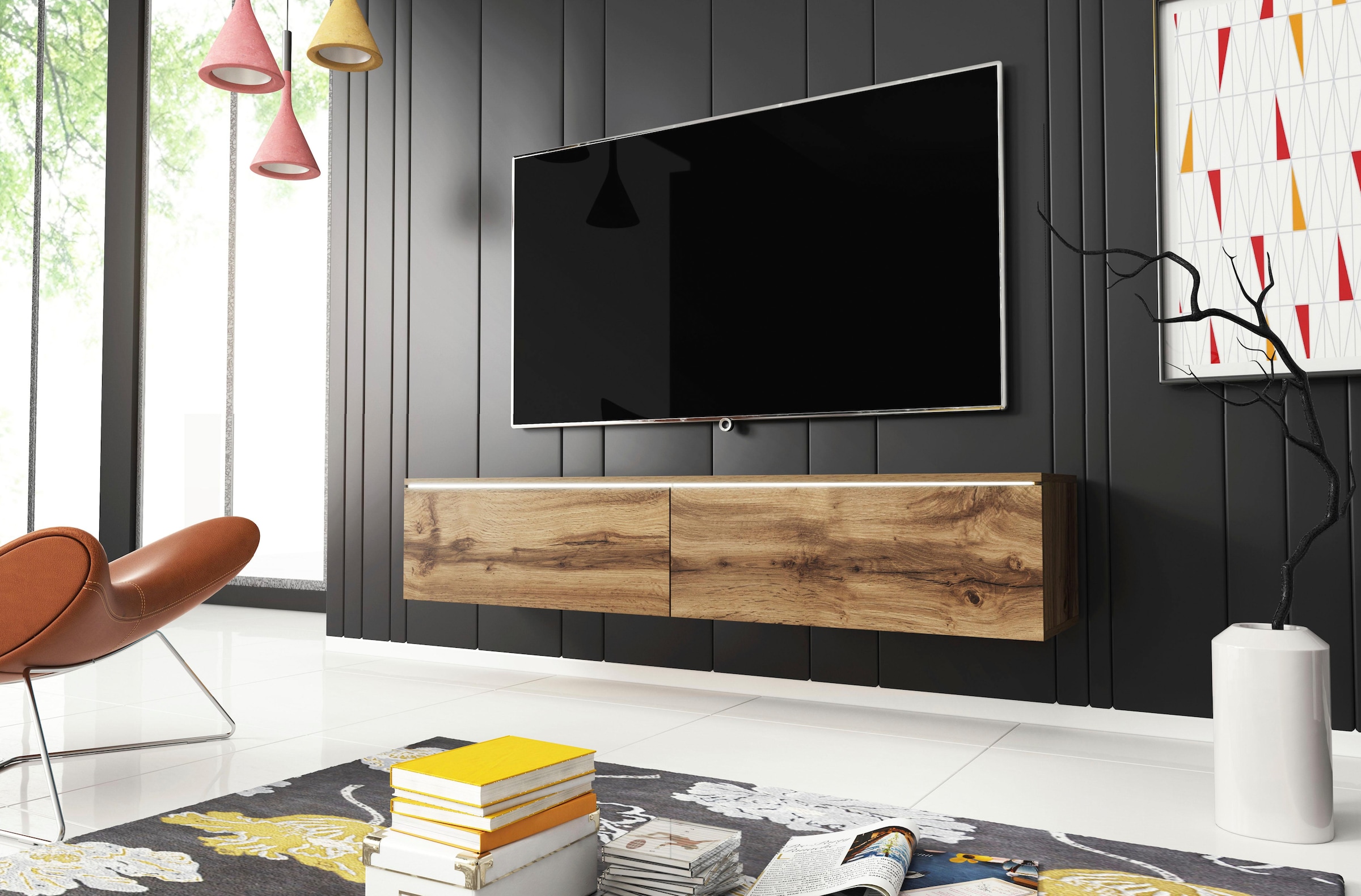 INOSIGN Lowboard »LOWBOARD D, wahlweise mit oder ohne Beleuchtung«, modernes TV-Board ohne Griffe, mit viel Stauraum,stehend und hängend