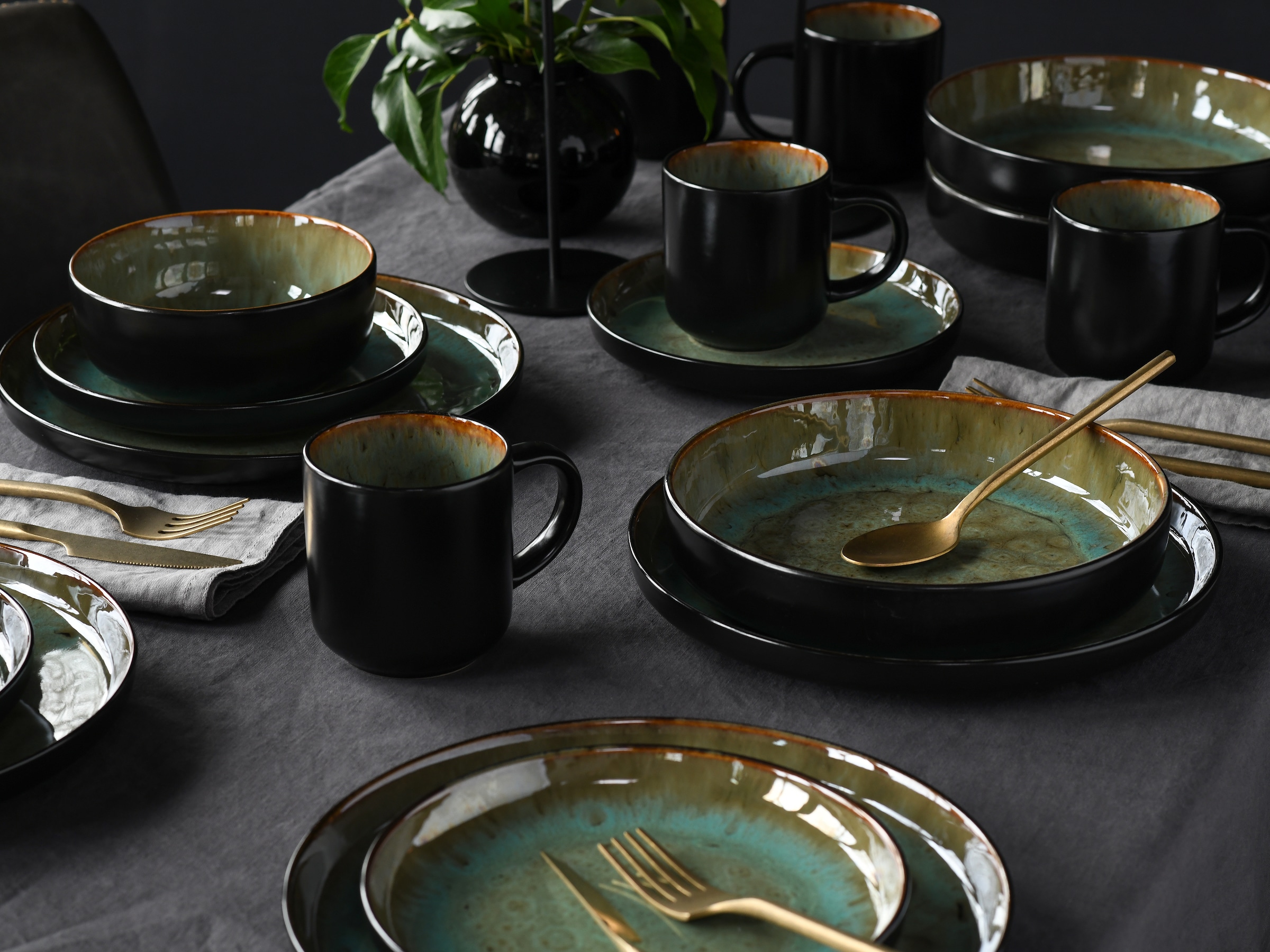 CreaTable Kombiservice »Nordic Fjord, Kombiservice 16-tlg« Reaktivglasur, Scandi-Style