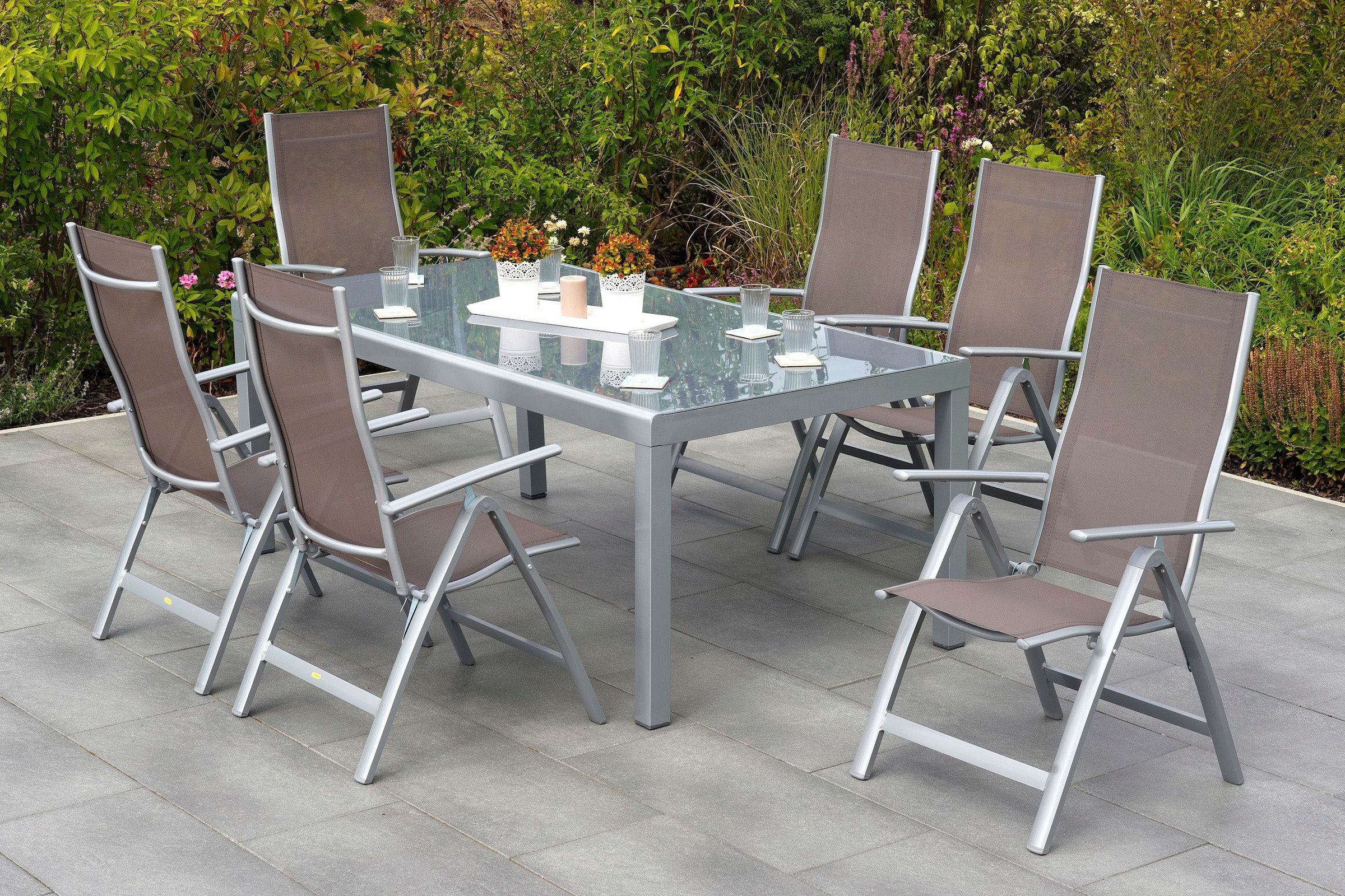 MERXX Garten-Essgruppe »Carrara«, (7 tlg., 6x Sessel, 1x Tisch 190x100x75,5 cm)