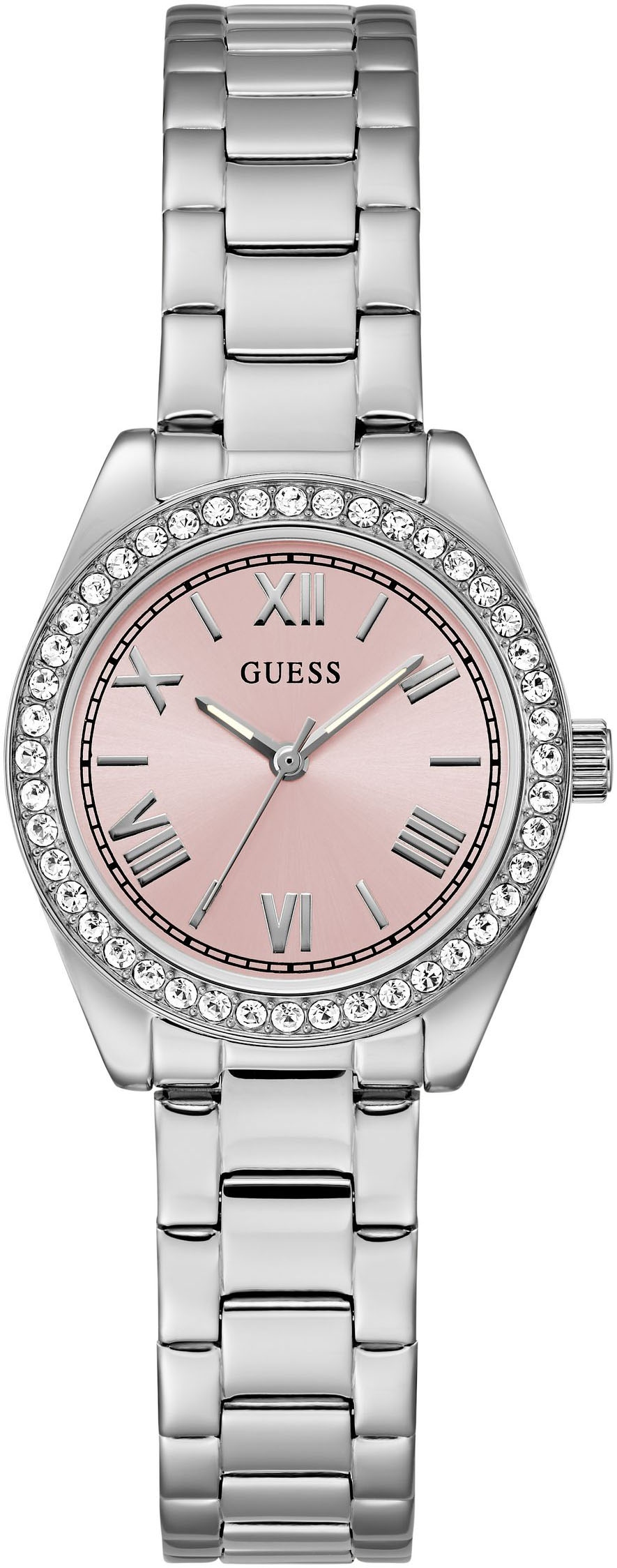 Guess Quarzuhr »MINI LUNA GLITZ« Armbanduhr, Damenuhr, Edelstahlarmband