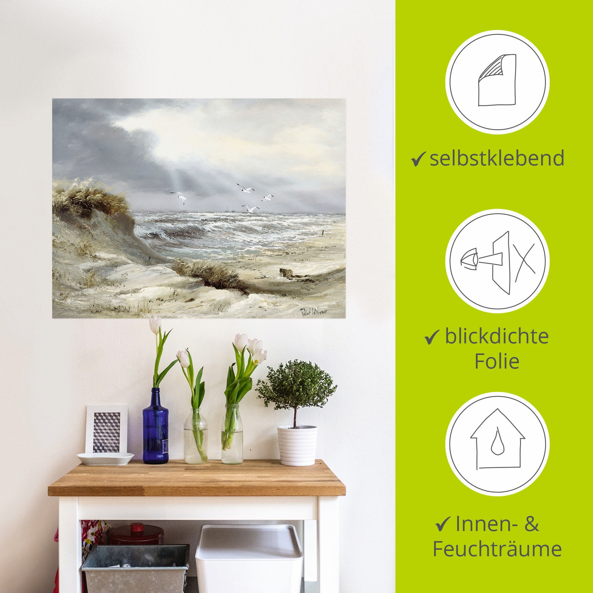 Artland Wandbild »Dünen an der stürmischen See«, Küste, (1 St.), als Leinwandbild, Poster, Wandaufkleber in verschied. Größen