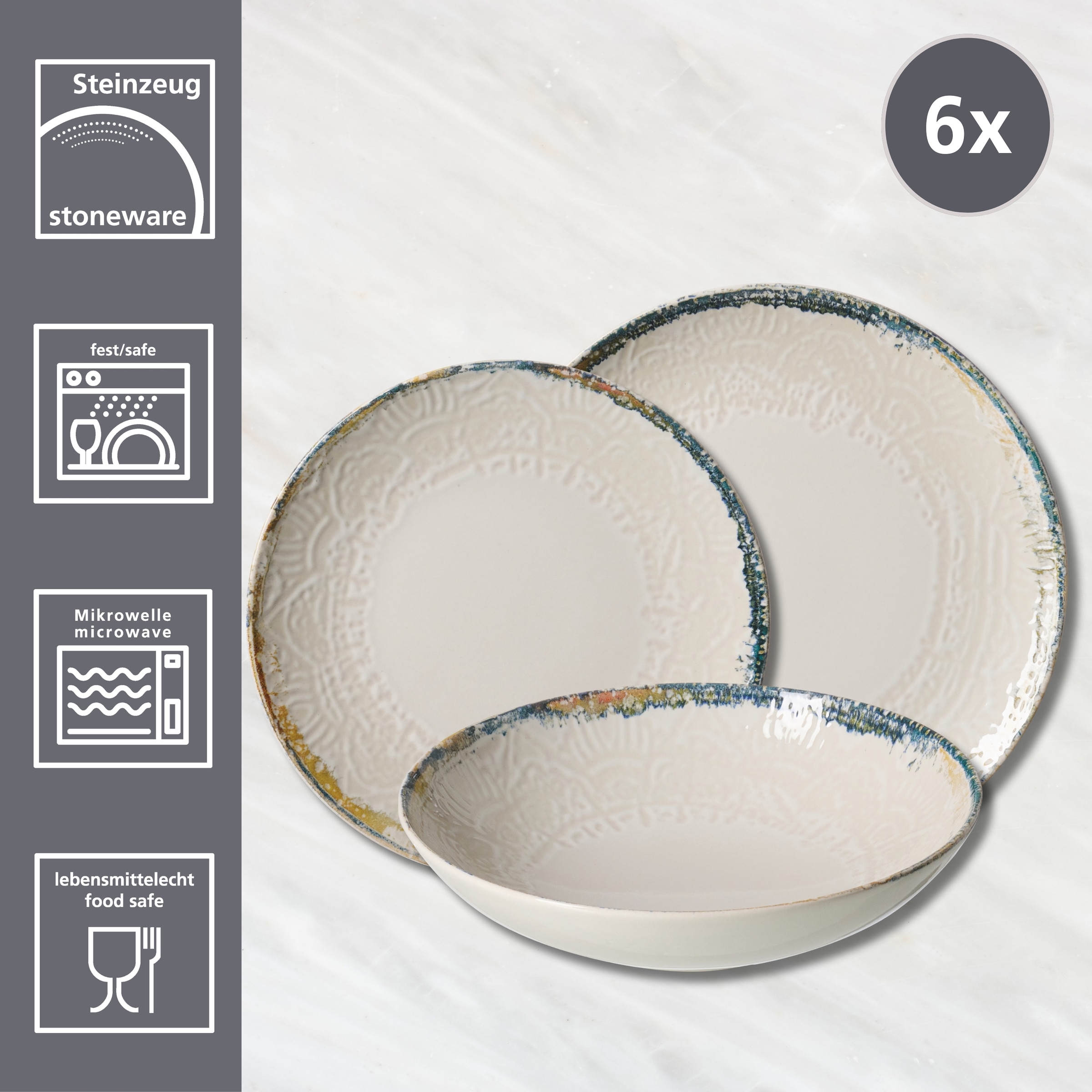 Ritzenhoff & Breker Tafelservice »Alfonso« Teller Set, aus Steinzeug für 6 Personen