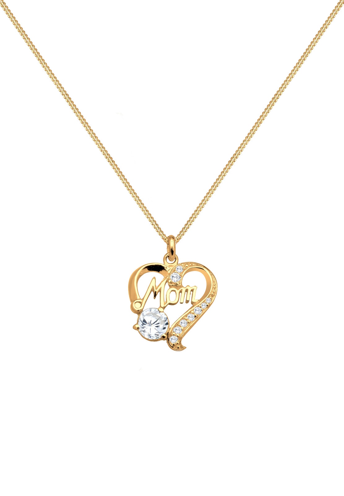 Elli Silberkette »Halskette Herz Mom Schriftzug mit Zirkonia 925 Sterling Silber vergoldet«