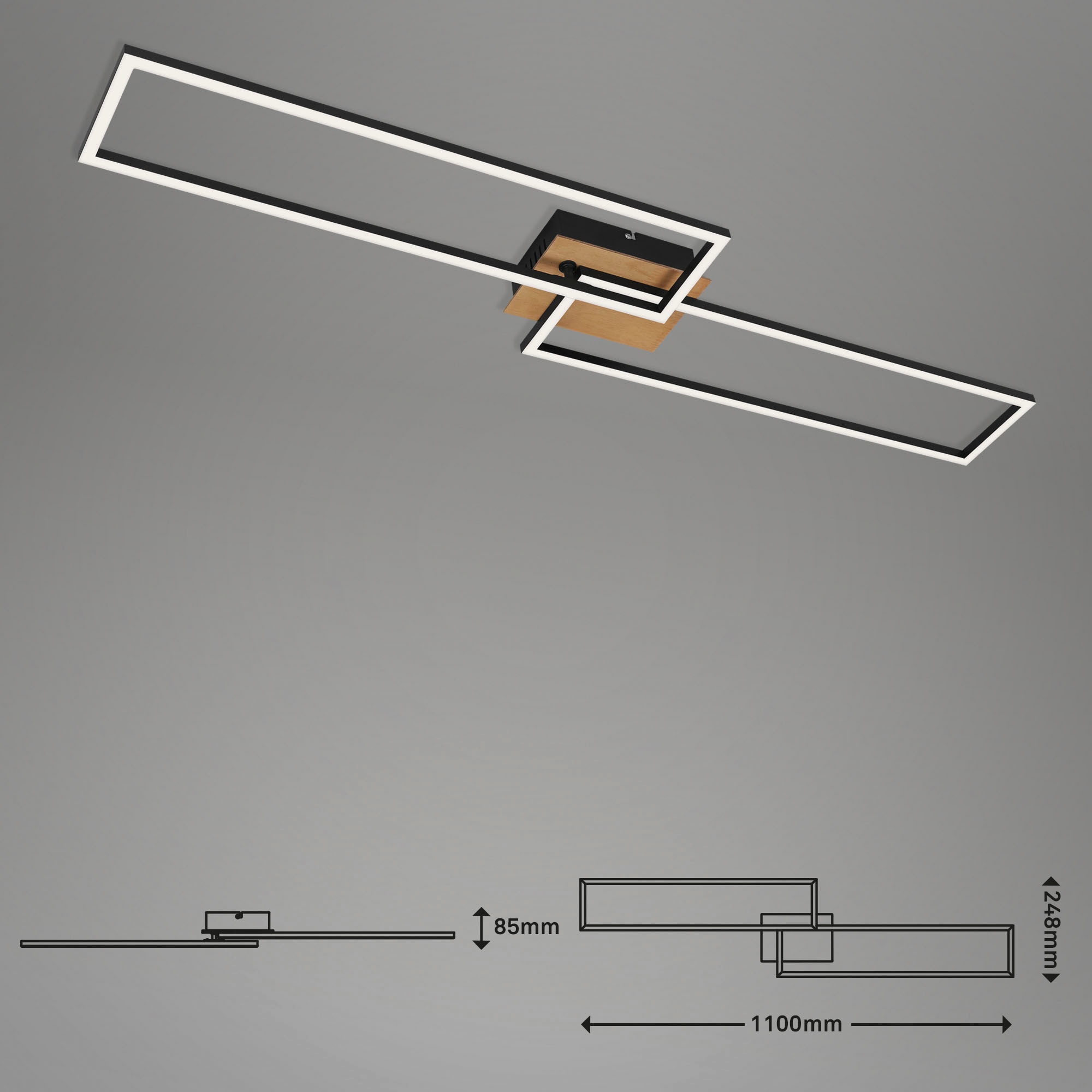 Briloner Leuchten LED Deckenleuchte »3145014 FRAME«, Leuchtmittel LED-Board | LED fest integriert, Deckenlampe, 110x24,8x8,5cm, Schwarz, 40W, Wohnzimmer, Schlafzimmer