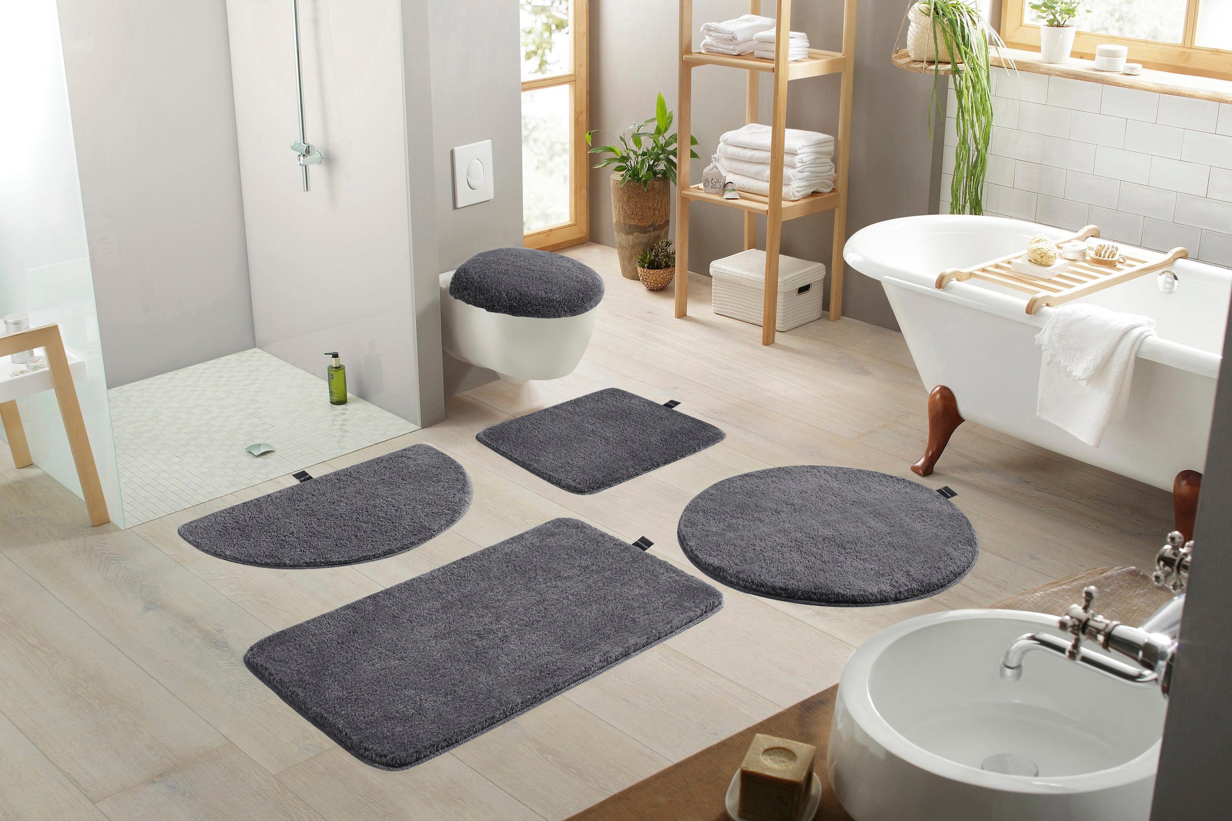 Bruno Banani Badematte »Lana, Badvorleger, Badezimmer Teppich«, rutschhemmend beschichtet, fußbodenheizungsgeeignet-schnell trocknend-strapazierfähig, Badteppich, Badematten, unifarben, auch als 3 teiliges Set & rund