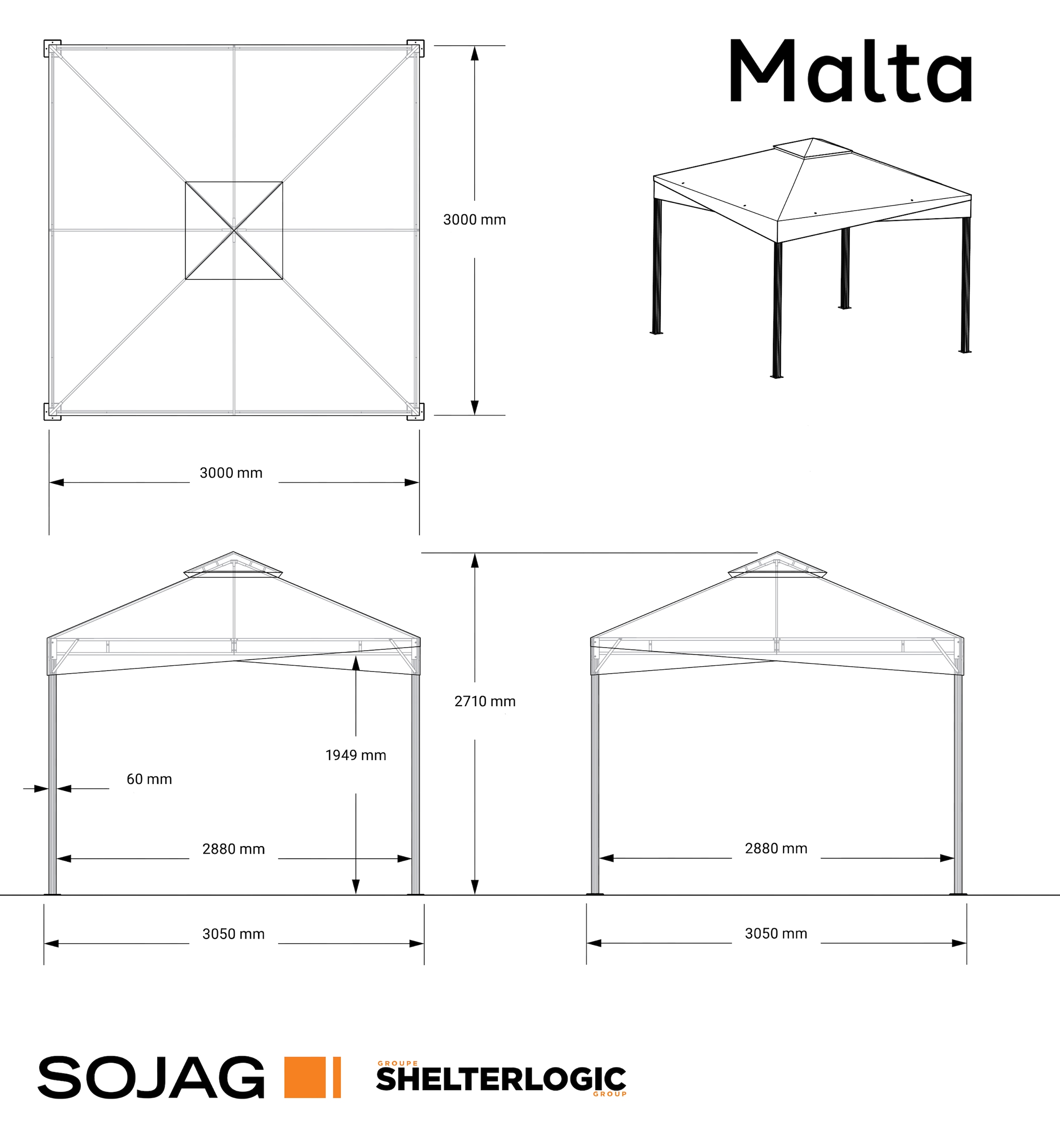 Sojag Pavillon »Malta 1010 Schwarz« Massive Konstruktion aus Aluminium