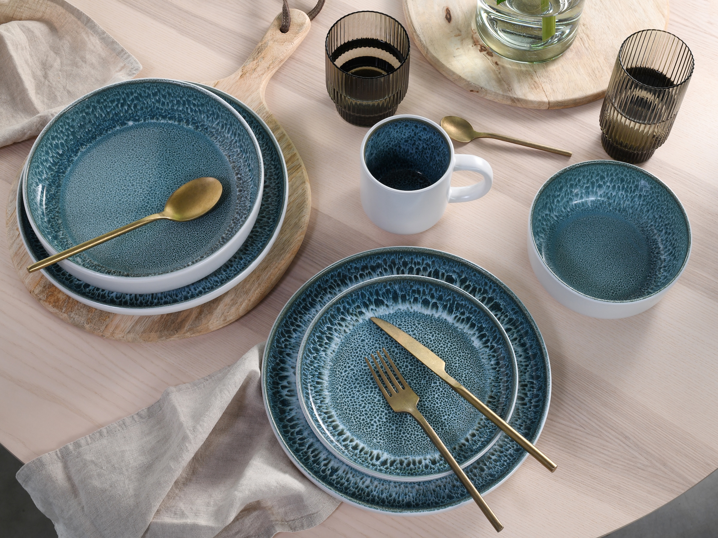 my home Kombiservice »modernes Geschirr-Set, Service Nydala« hohe Haltbarkeit, spülmaschinen- & mikrowellengeeignet, Reaktivglasur