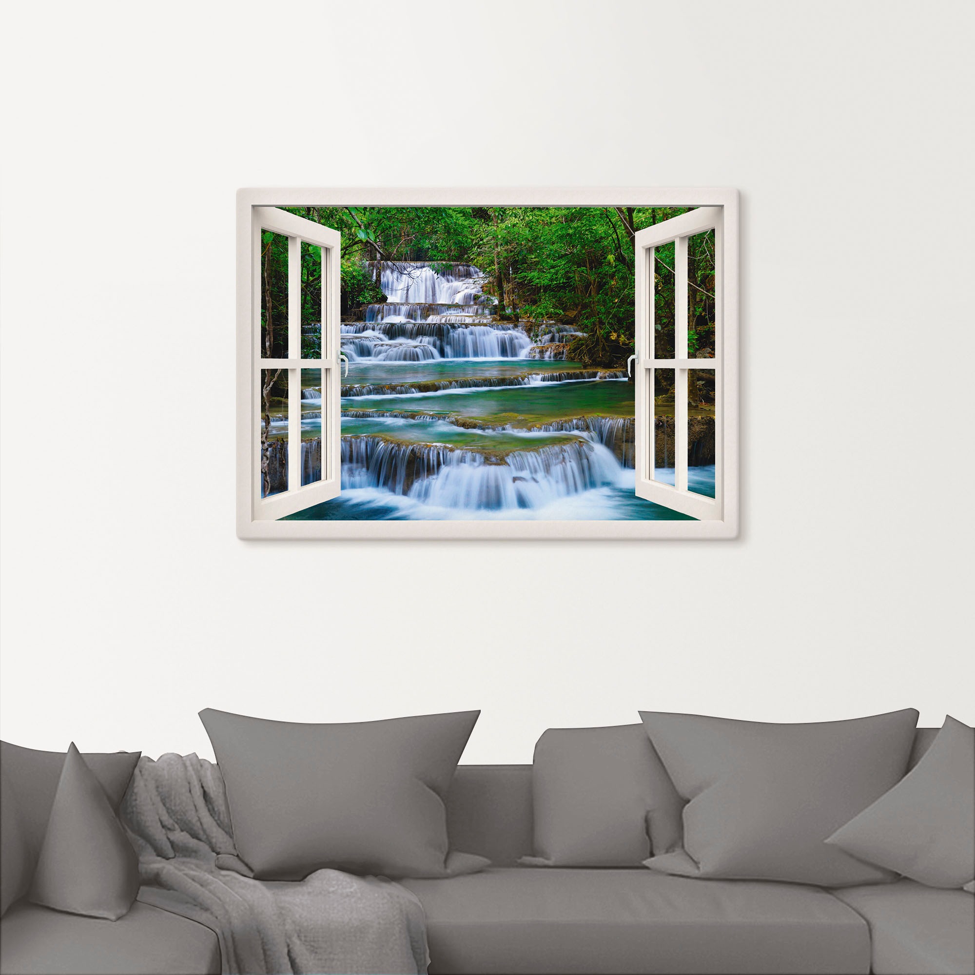 Artland Wandbild »Fensterblick Wasserfall in Kanchanaburi«, Fensterblick, (1 St.), als Leinwandbild, Poster, Wandaufkleber in verschied. Größen