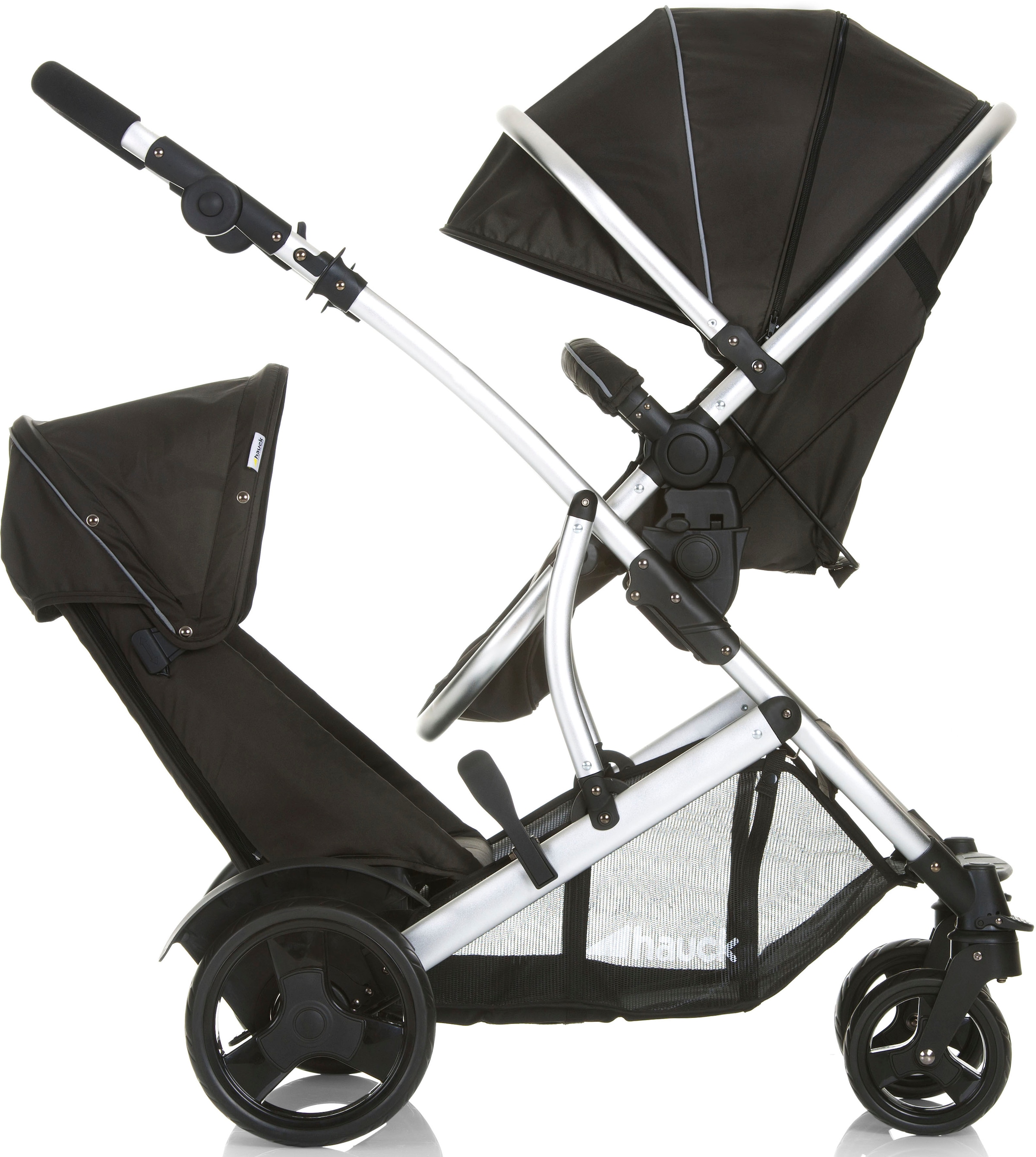 Hauck Geschwisterwagen »Duett 2 black«, 15 kg, mit Regenschutz, Kinderwagen