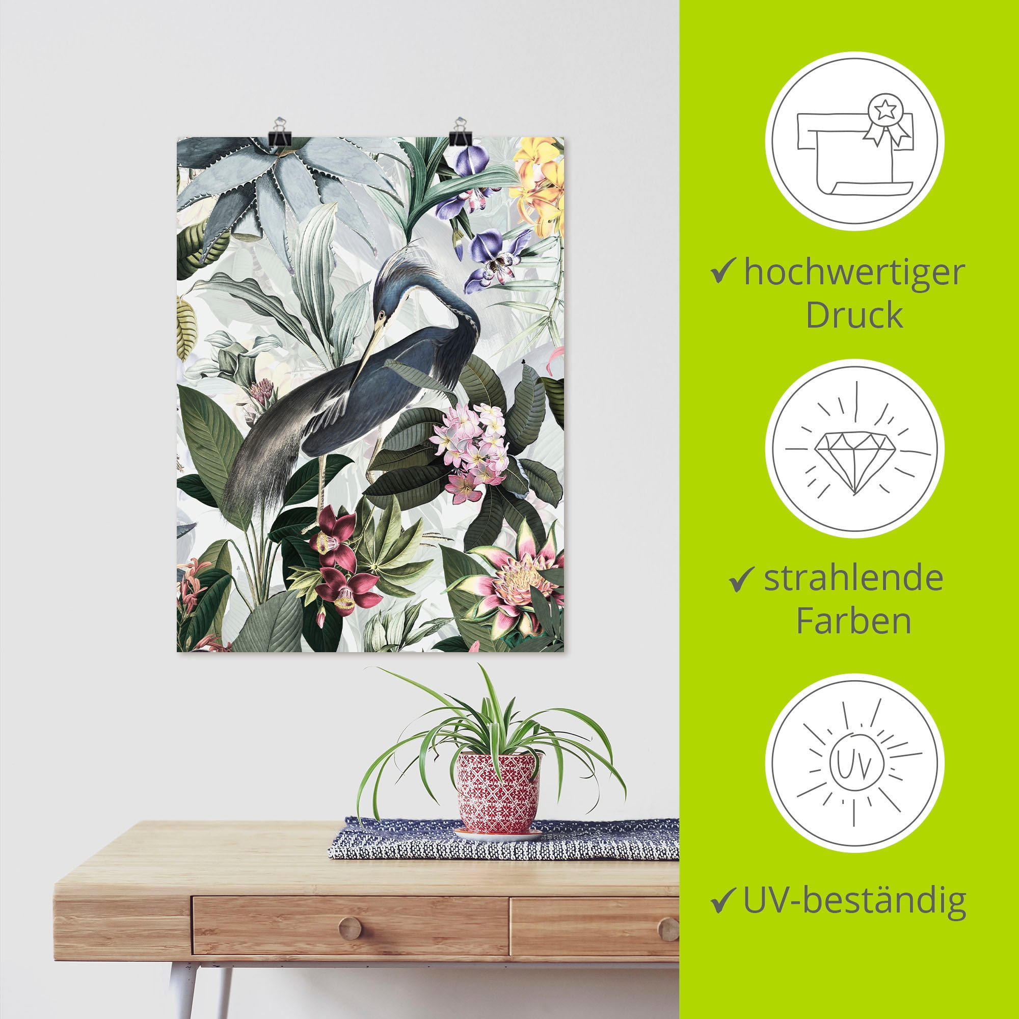 Artland Poster »Vintage Kranich« Vogelbilder 1 Stk. tlg. ohne Rahmen