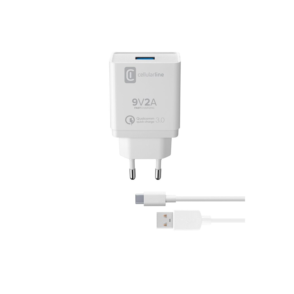Cellularline Smartphone-Ladegerät »Charger Kit 18W Quick Charge Type-C«