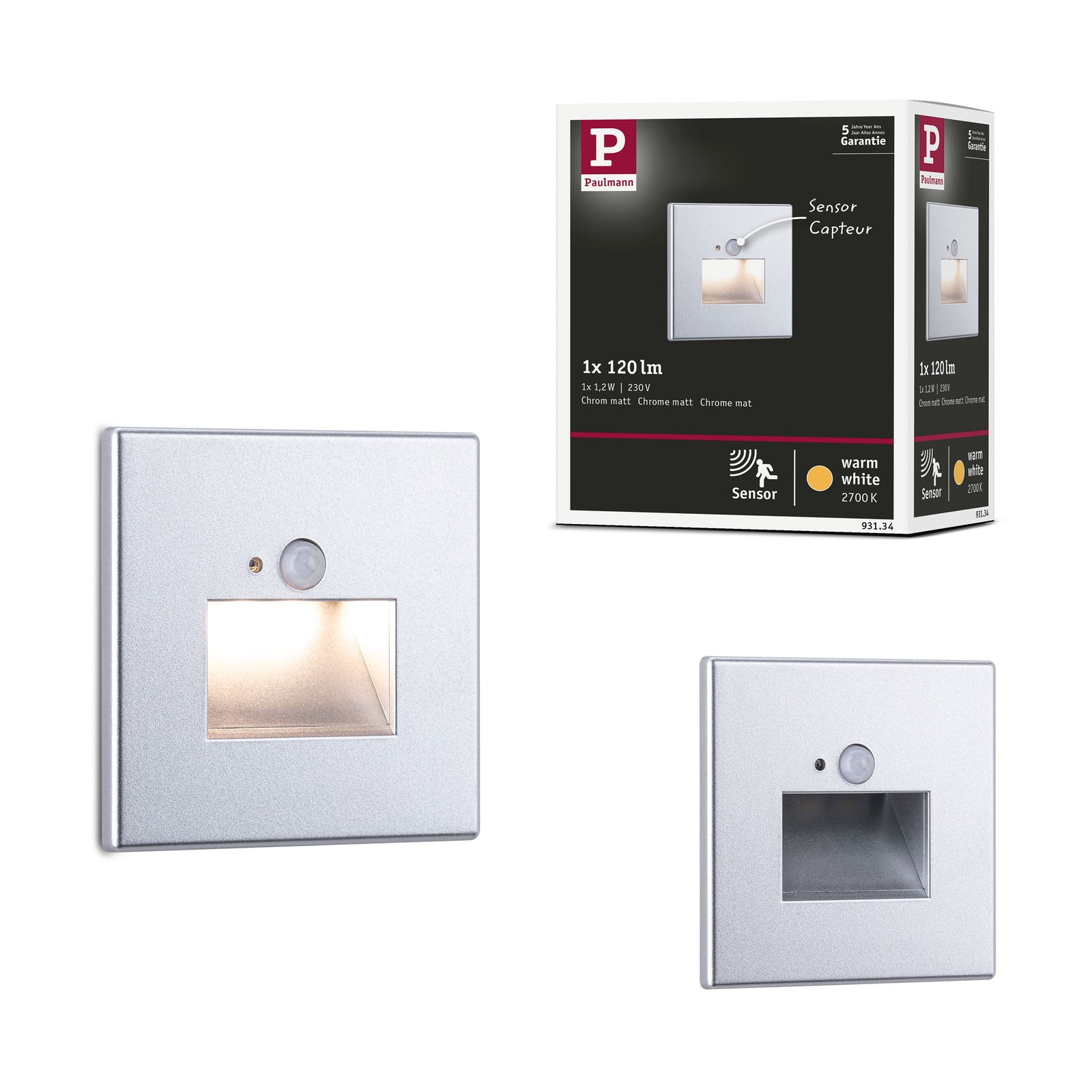 Paulmann LED Einbauleuchte »LED Wandeinbauleuchte Edge Quadro 1,2W 25lm 230V 2700K« 1 Stk. Warmweiß Bewegungsmelder