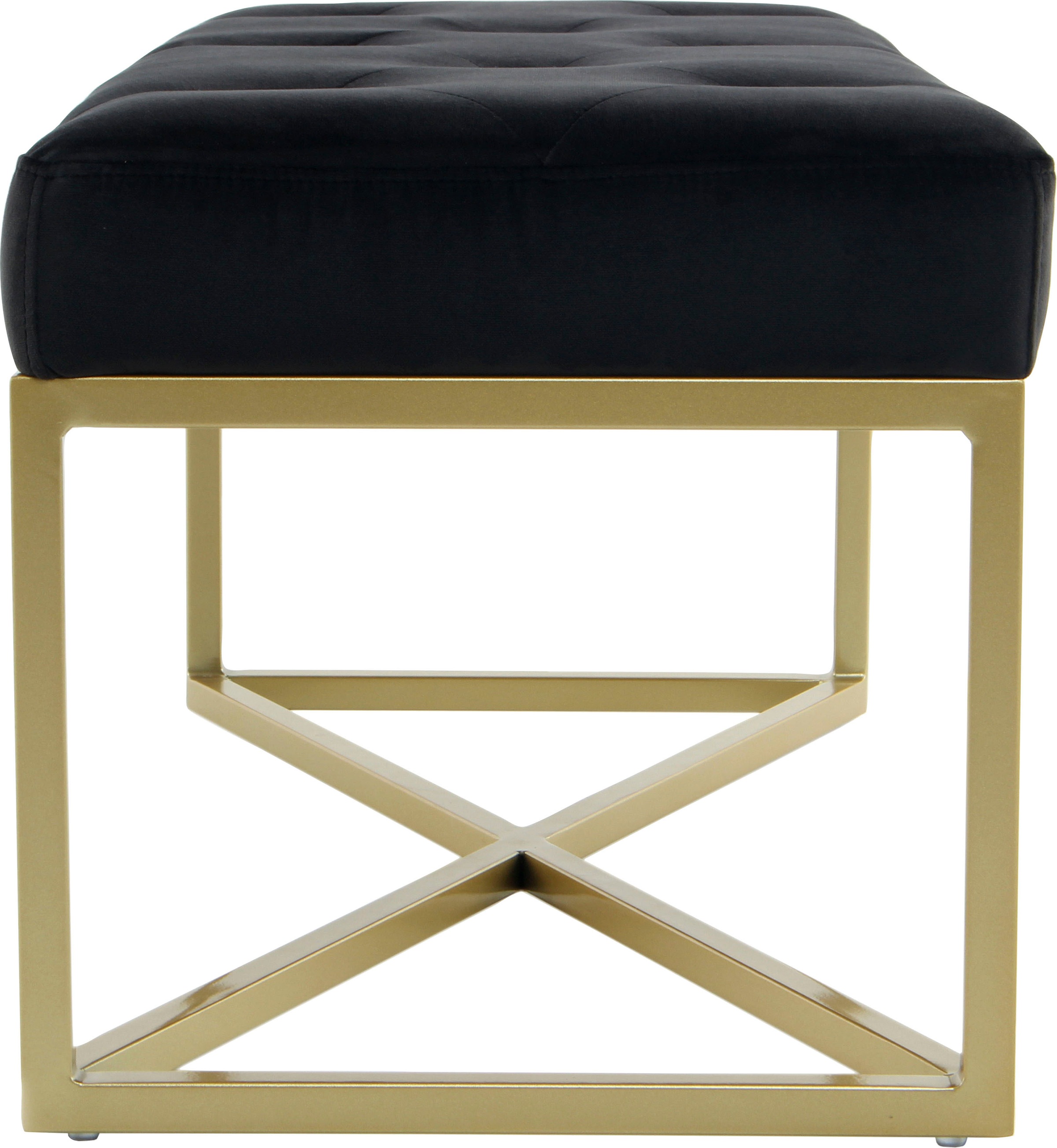 Kayoom Hockerbank »Cameron 125, glamouröses Design, glänzenden Metallfüßen, in Samt-Look«, (1 St.), bequem, elegant, mit Zierknöpfen, Gold-coated Eisengestell